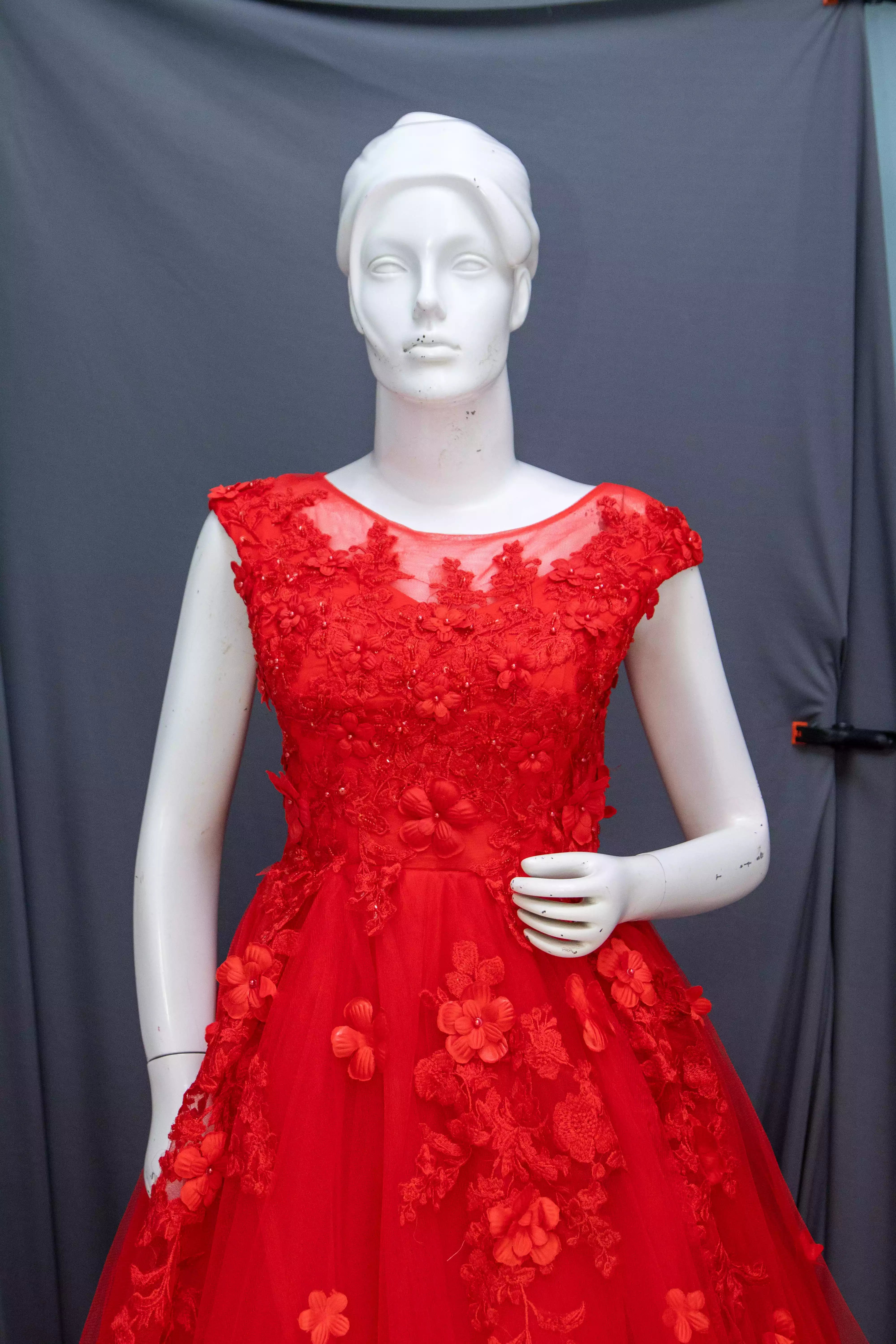 Red Soft Net Gown With Hand Work And Machine Work Red Soft Net Gown With Hand Work And Machine Work