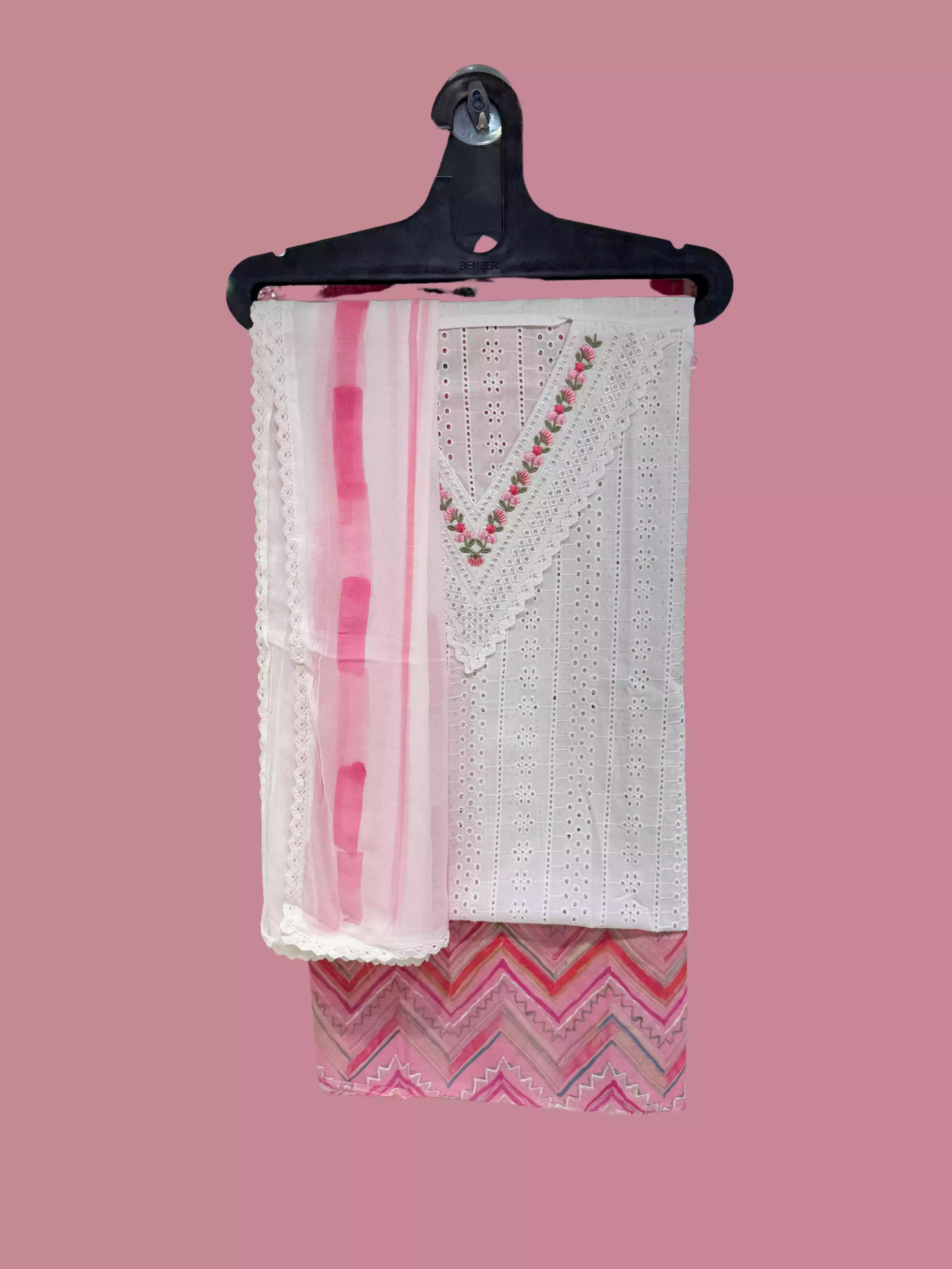 Pure Cotton Chikan Work Kurti with Neck Embroidery