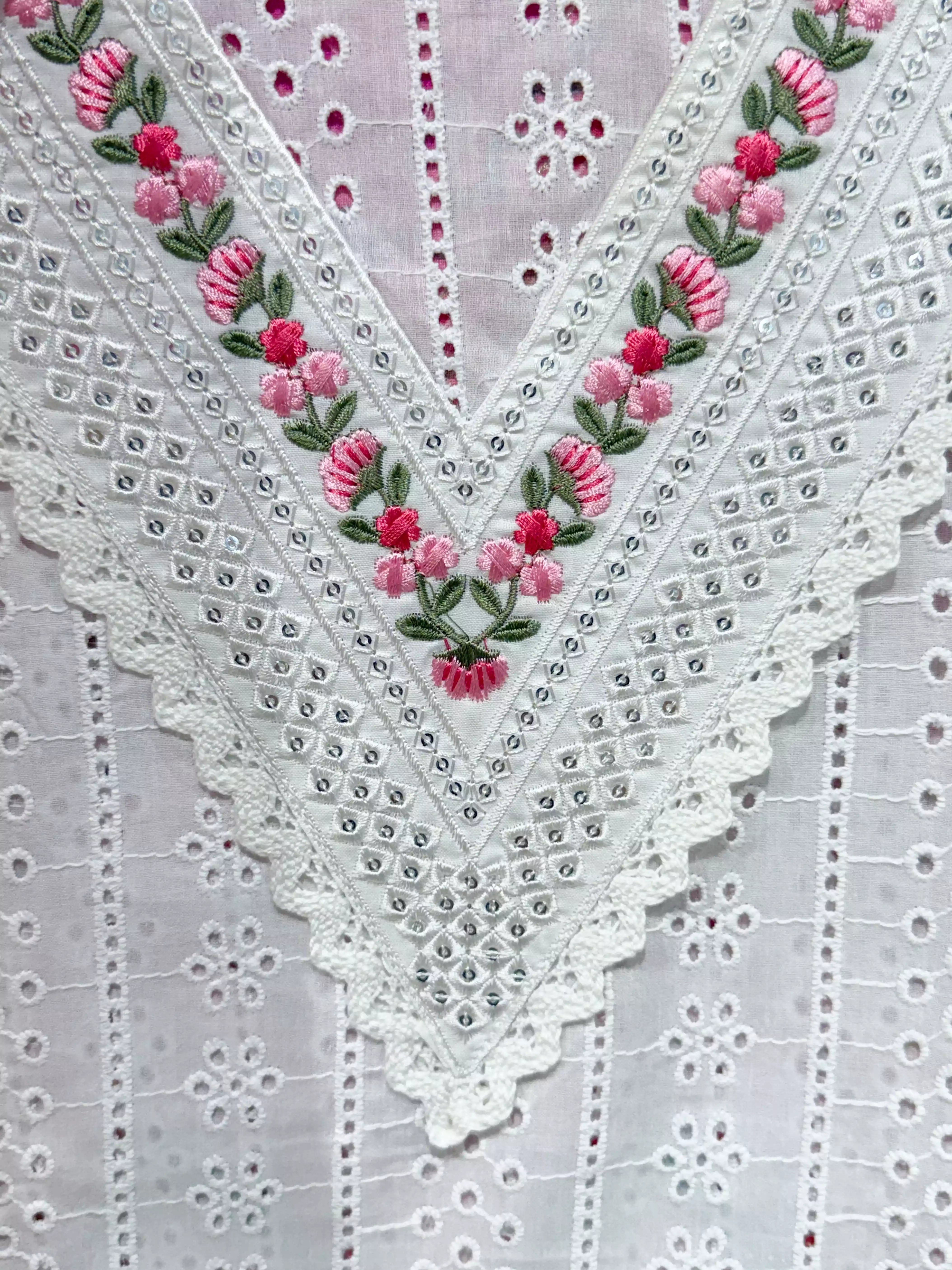 Pure Cotton Chikan Work Kurti with Neck Embroidery