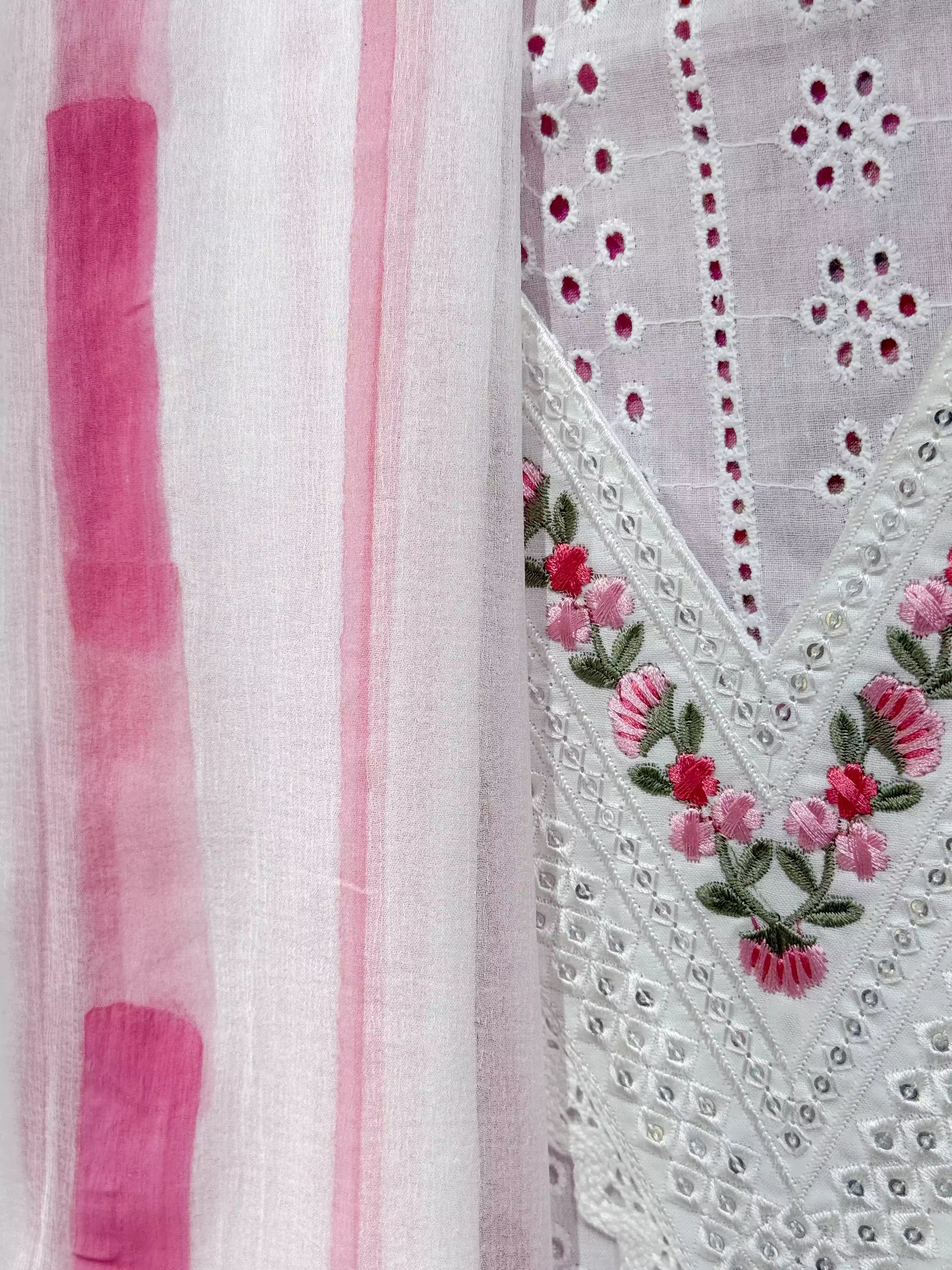 Pure Cotton Chikan Work Kurti with Neck Embroidery