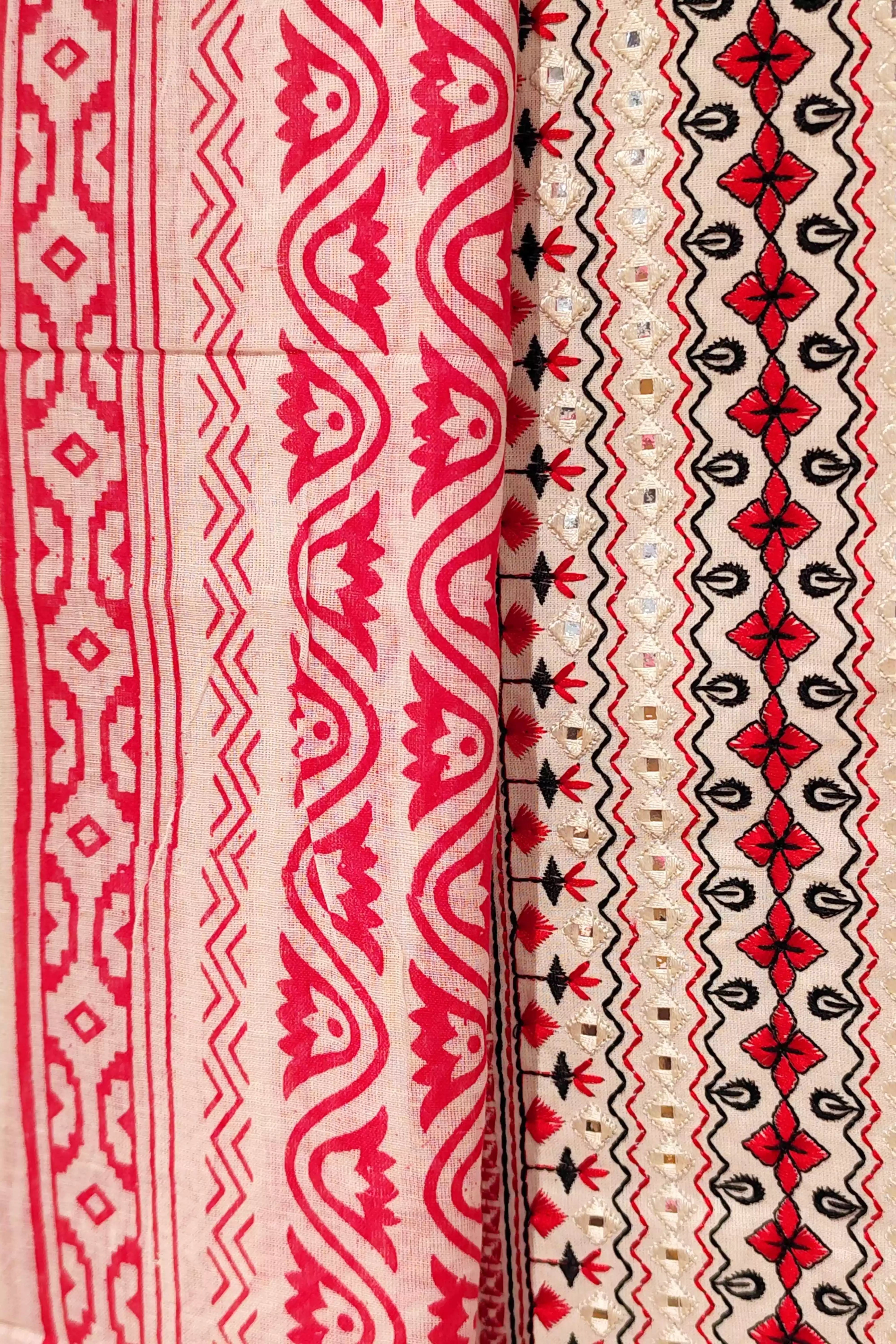 Red Printed Cotton Dress Material