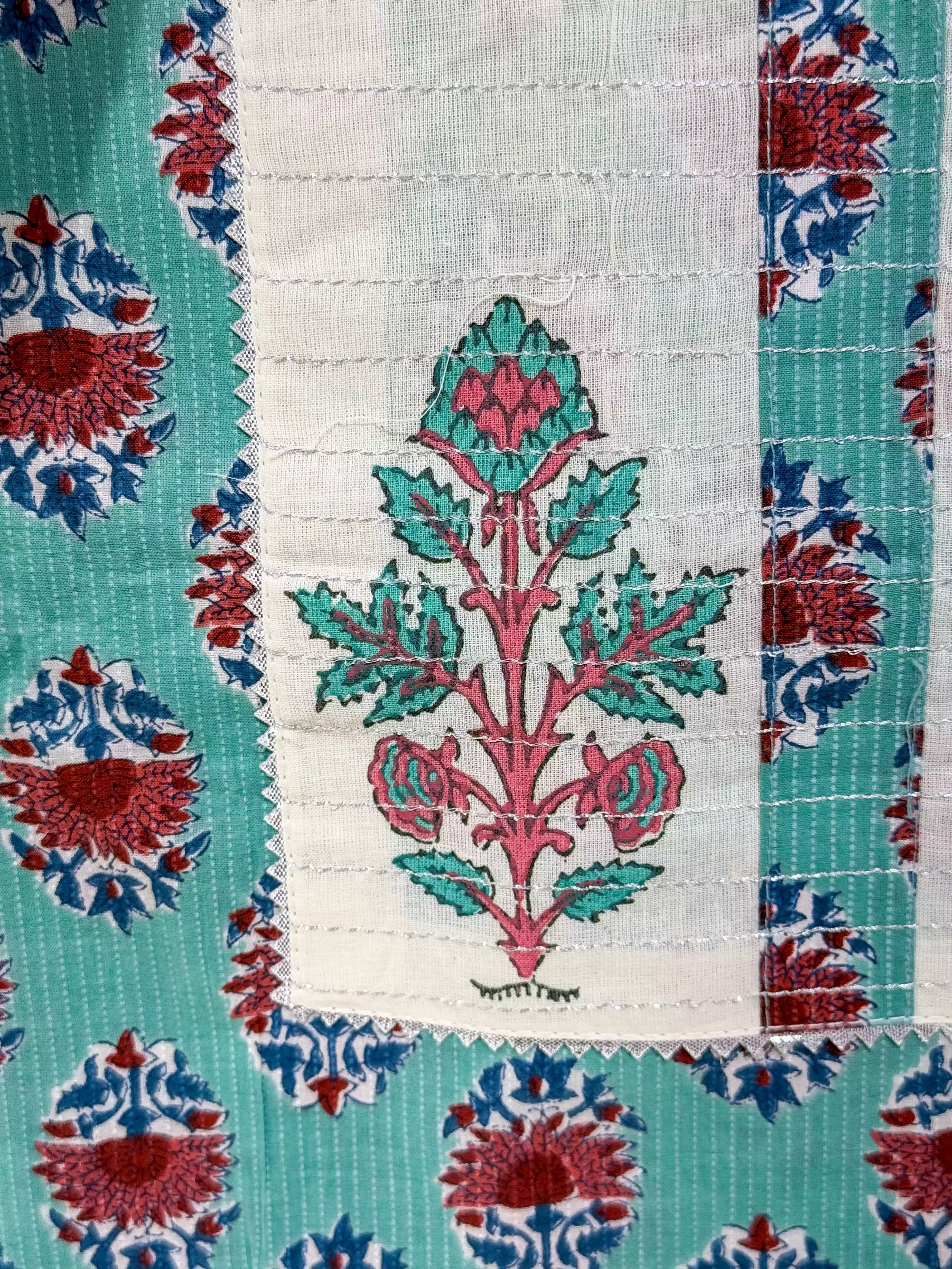 Red Floral Embroidered White Cotton Ensemble