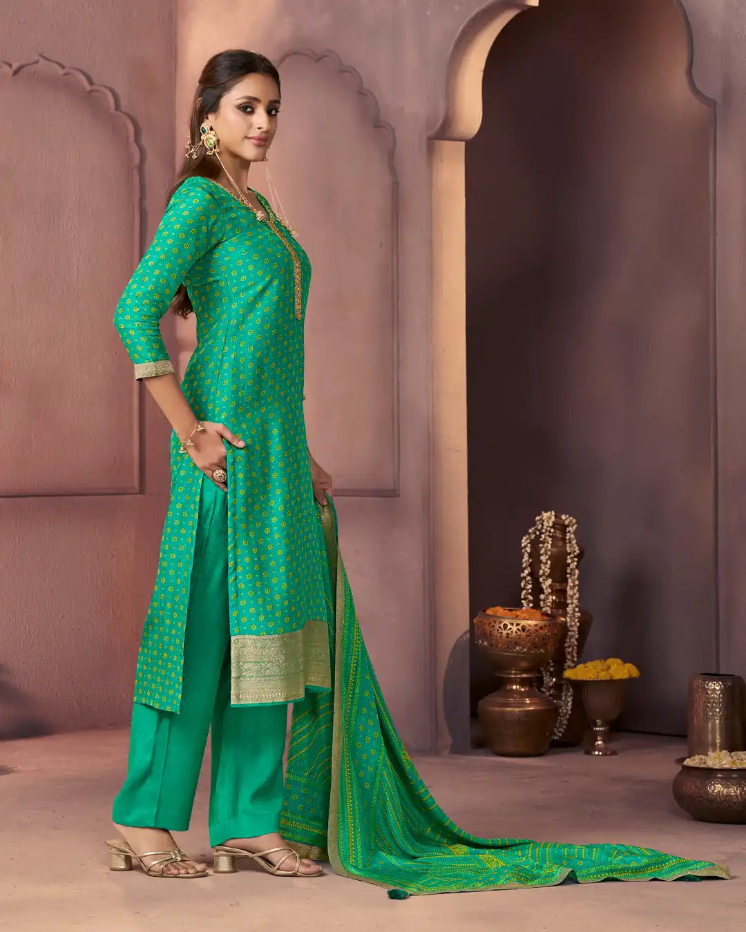 Bright Green Embroidered Kurta Set with Dupatta