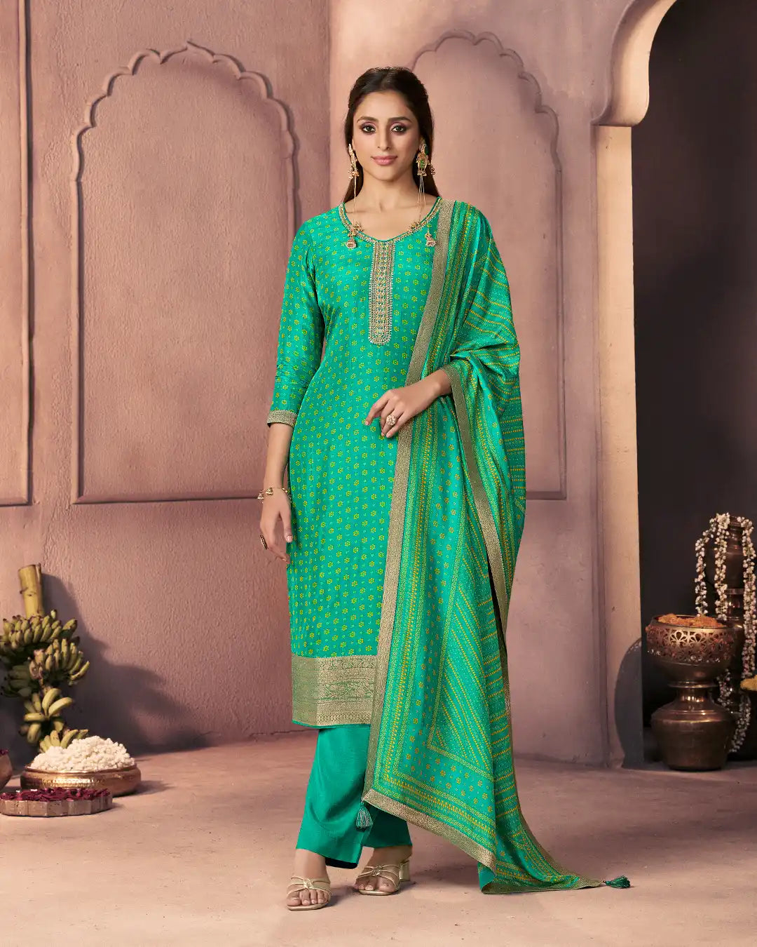 Bright Green Embroidered Kurta Set with Dupatta