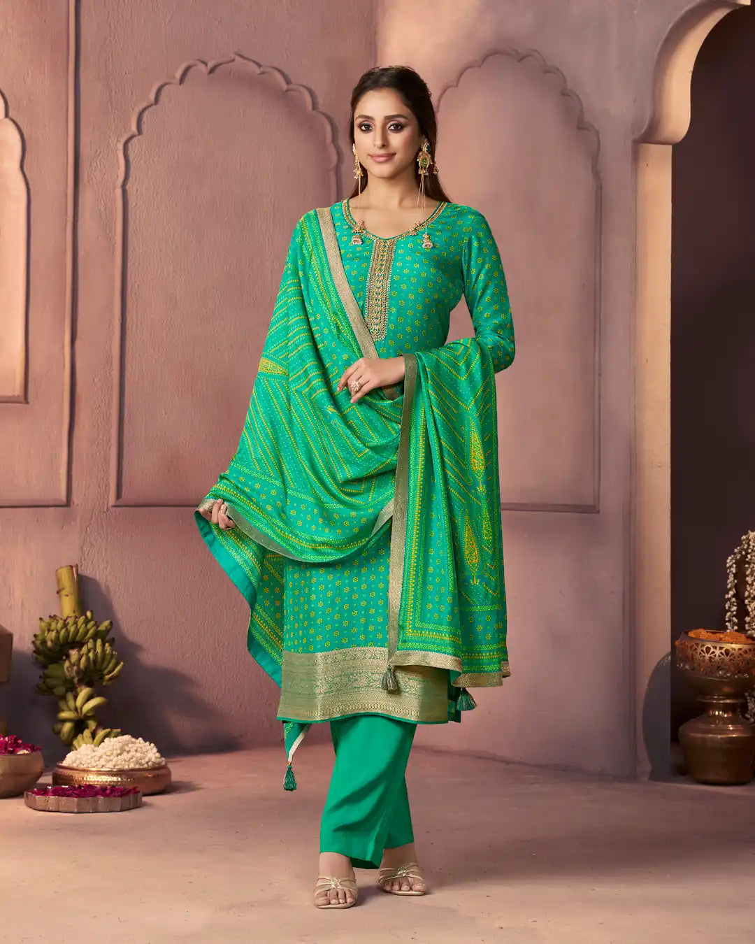 Bright Green Embroidered Kurta Set with Dupatta