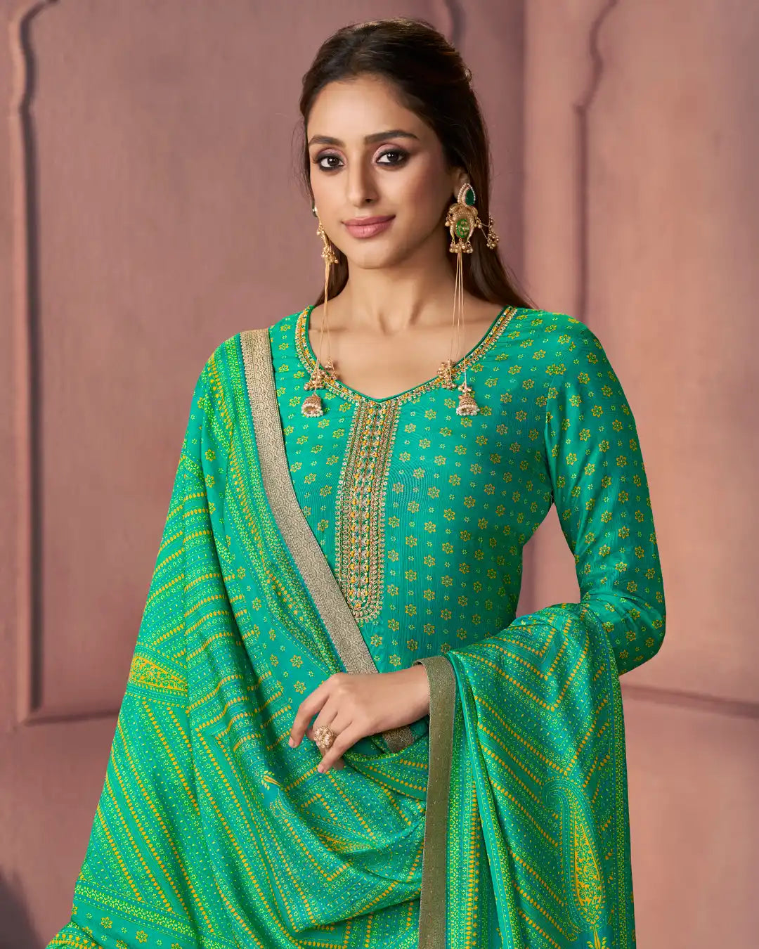 Bright Green Embroidered Kurta Set with Dupatta