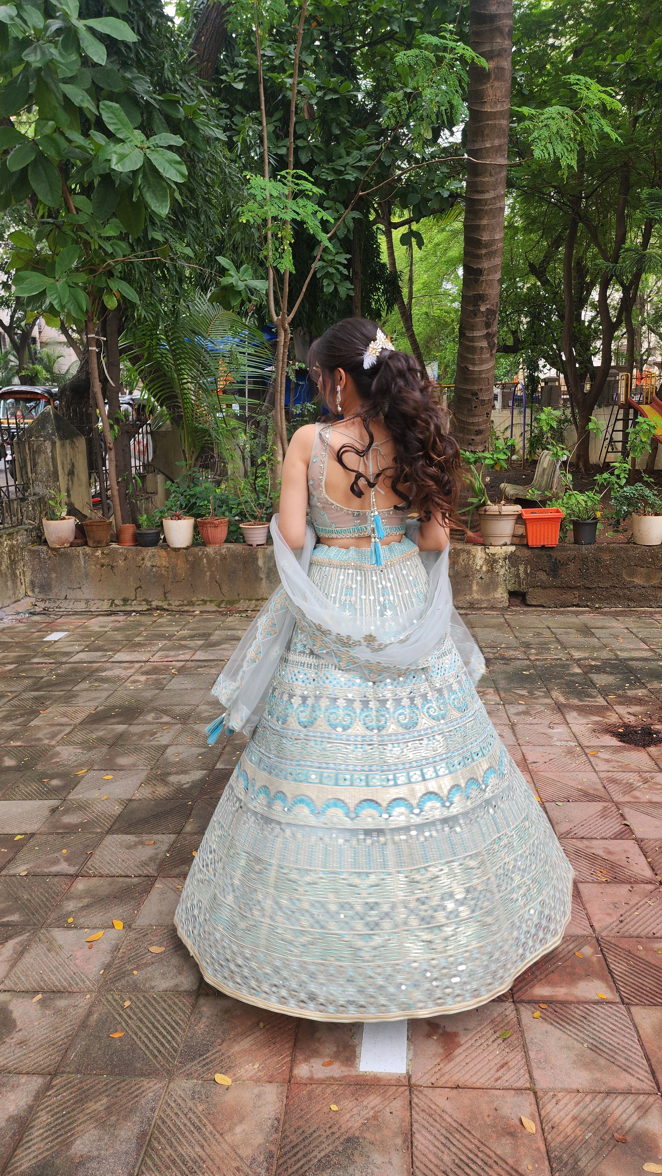 Light Pista Soft Net Gharara Choli with Pure Hand Work