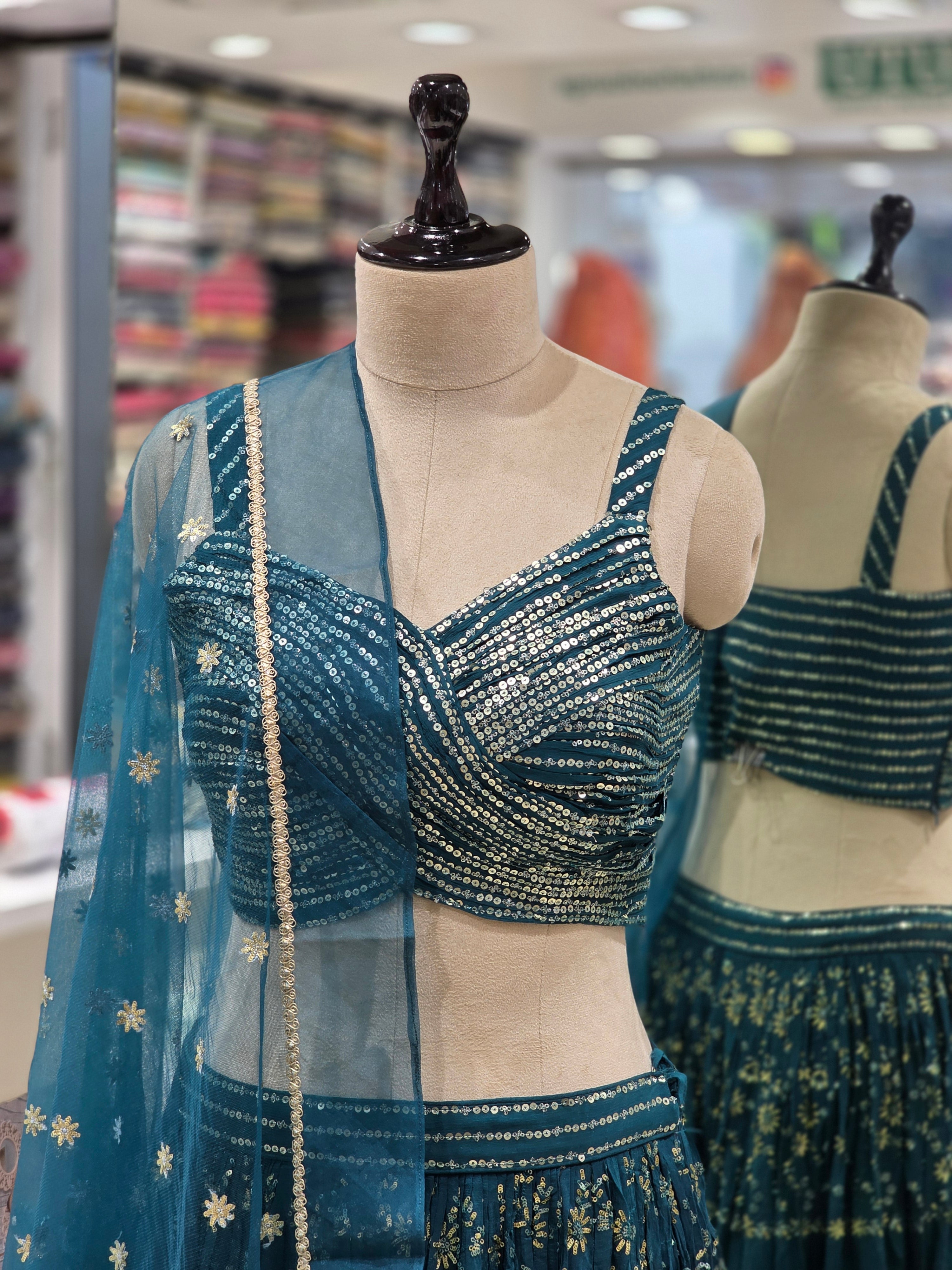 Teal Blue Sequin Embellished Lehenga Set
