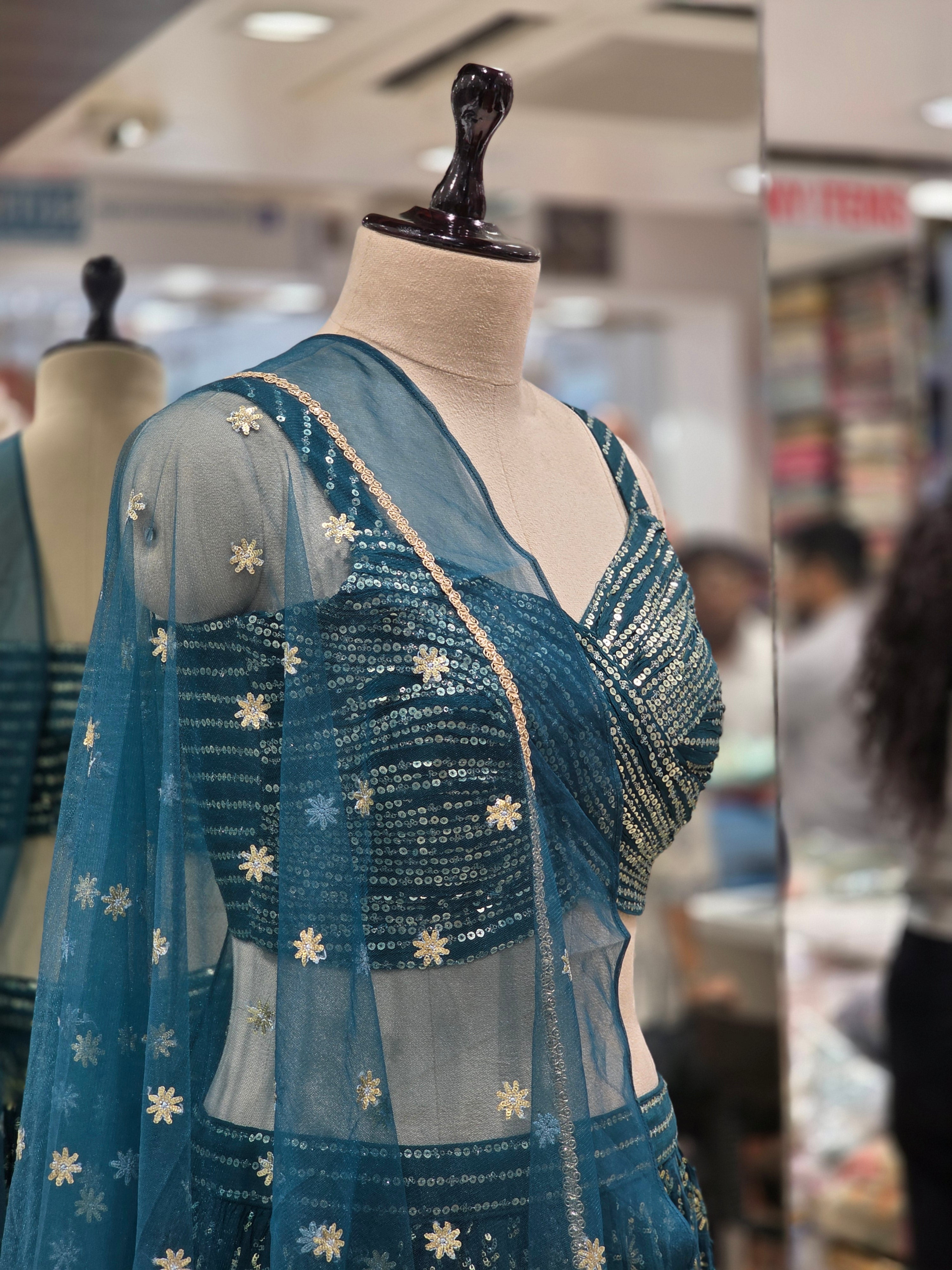Teal Blue Sequin Embellished Lehenga Set