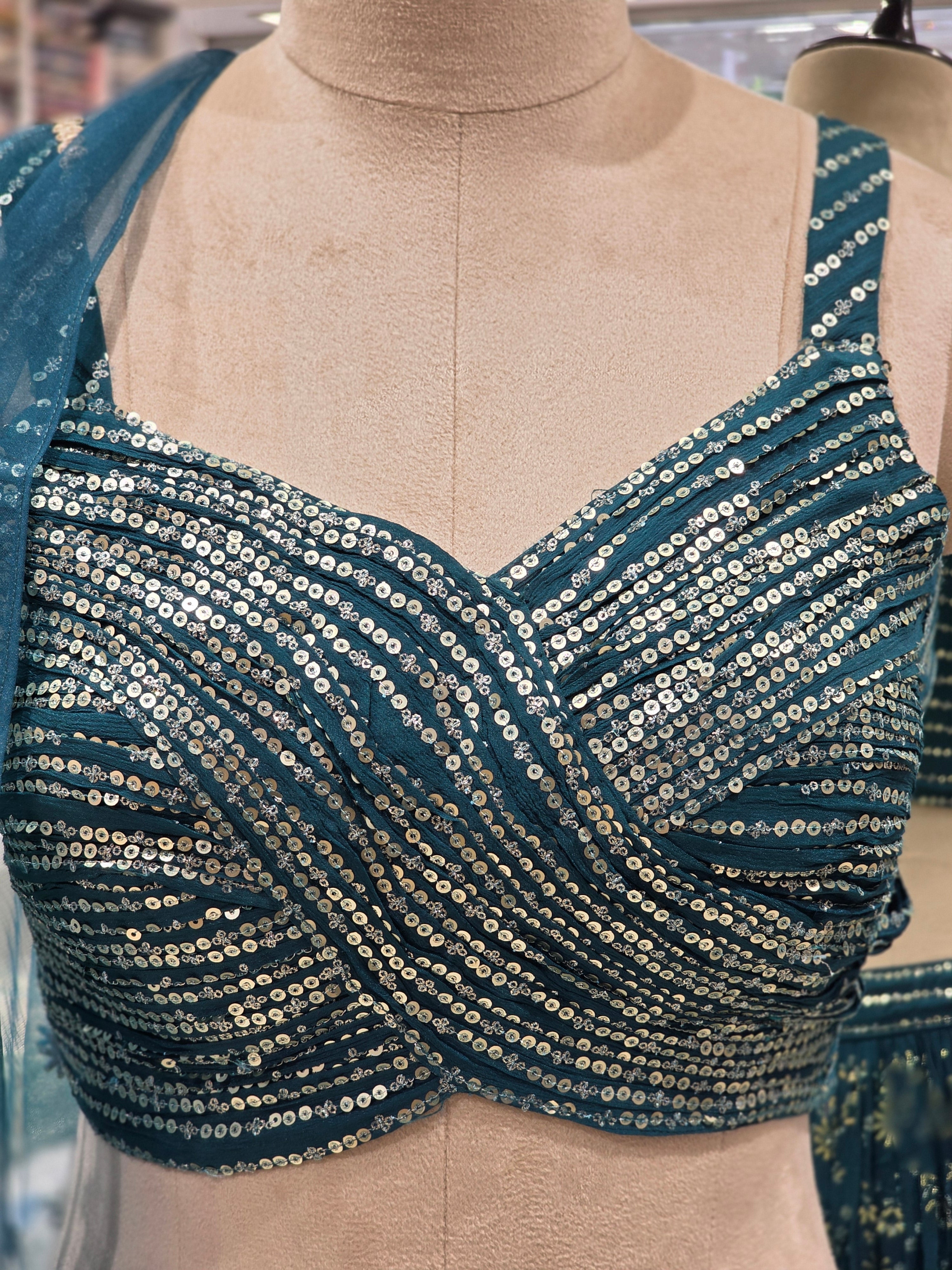 Teal Blue Sequin Embellished Lehenga Set