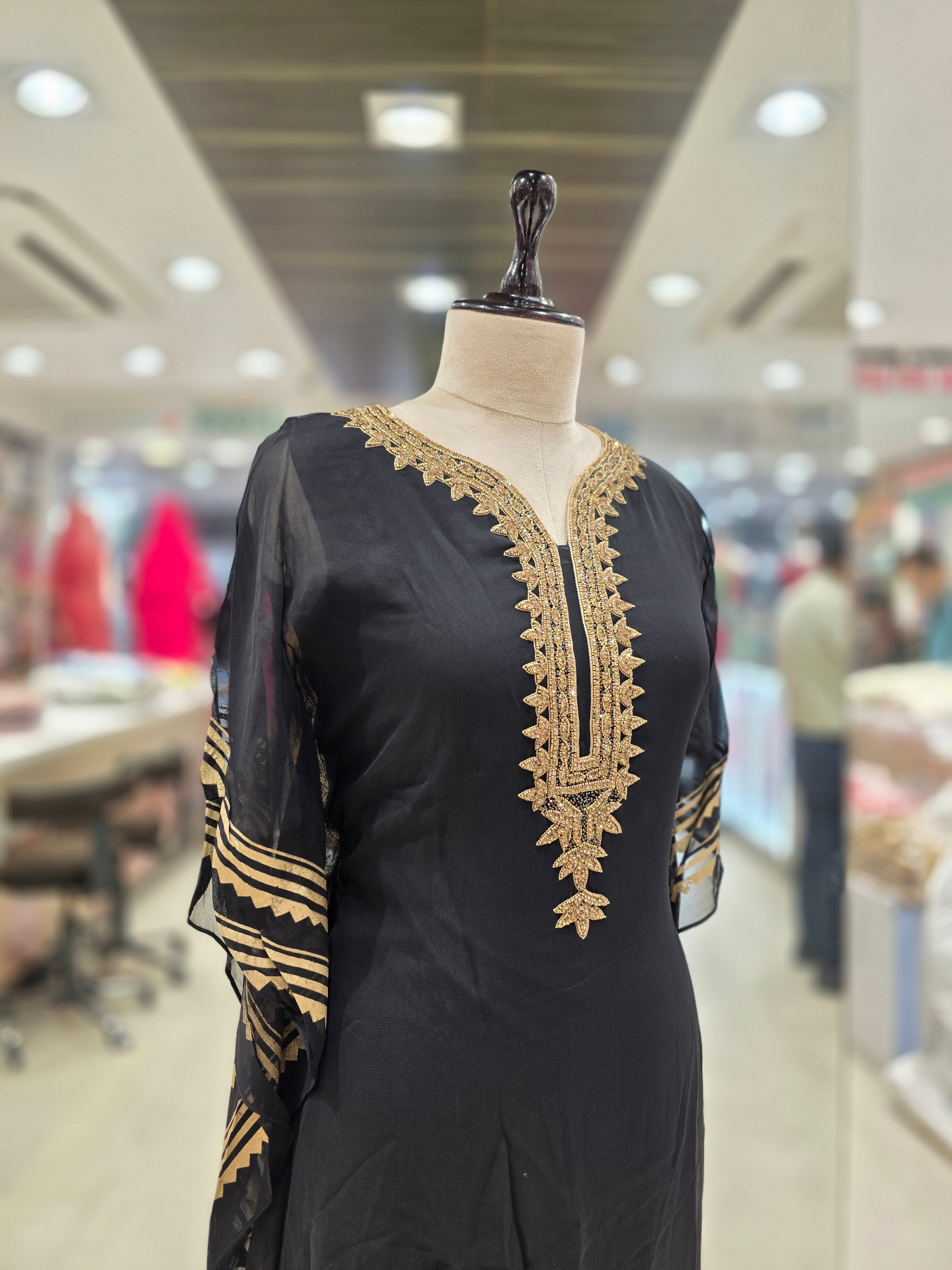 Black Embroidered Kurti with Festive Detailing