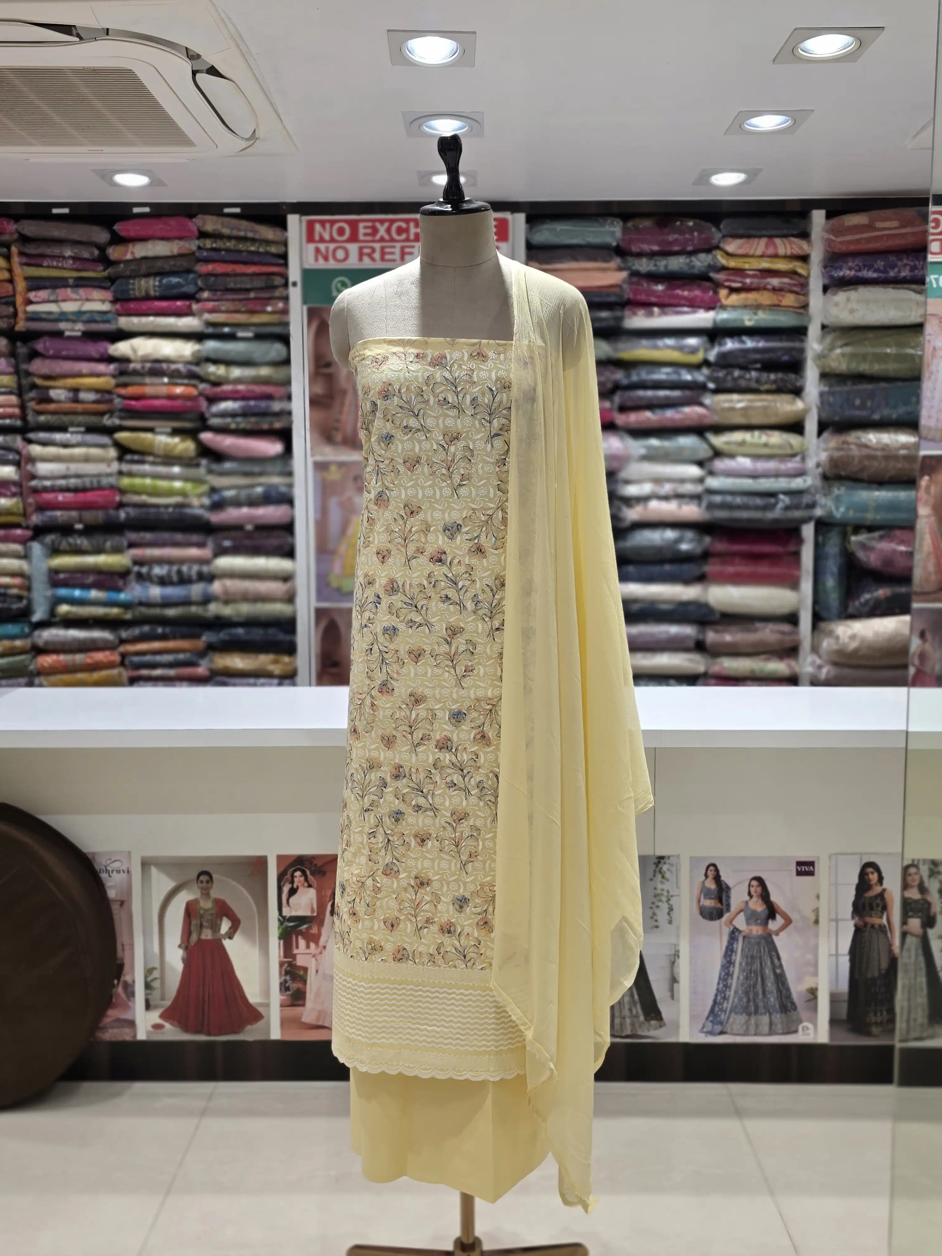 Yellow Printed Cotton Suit Material for Daily Wear