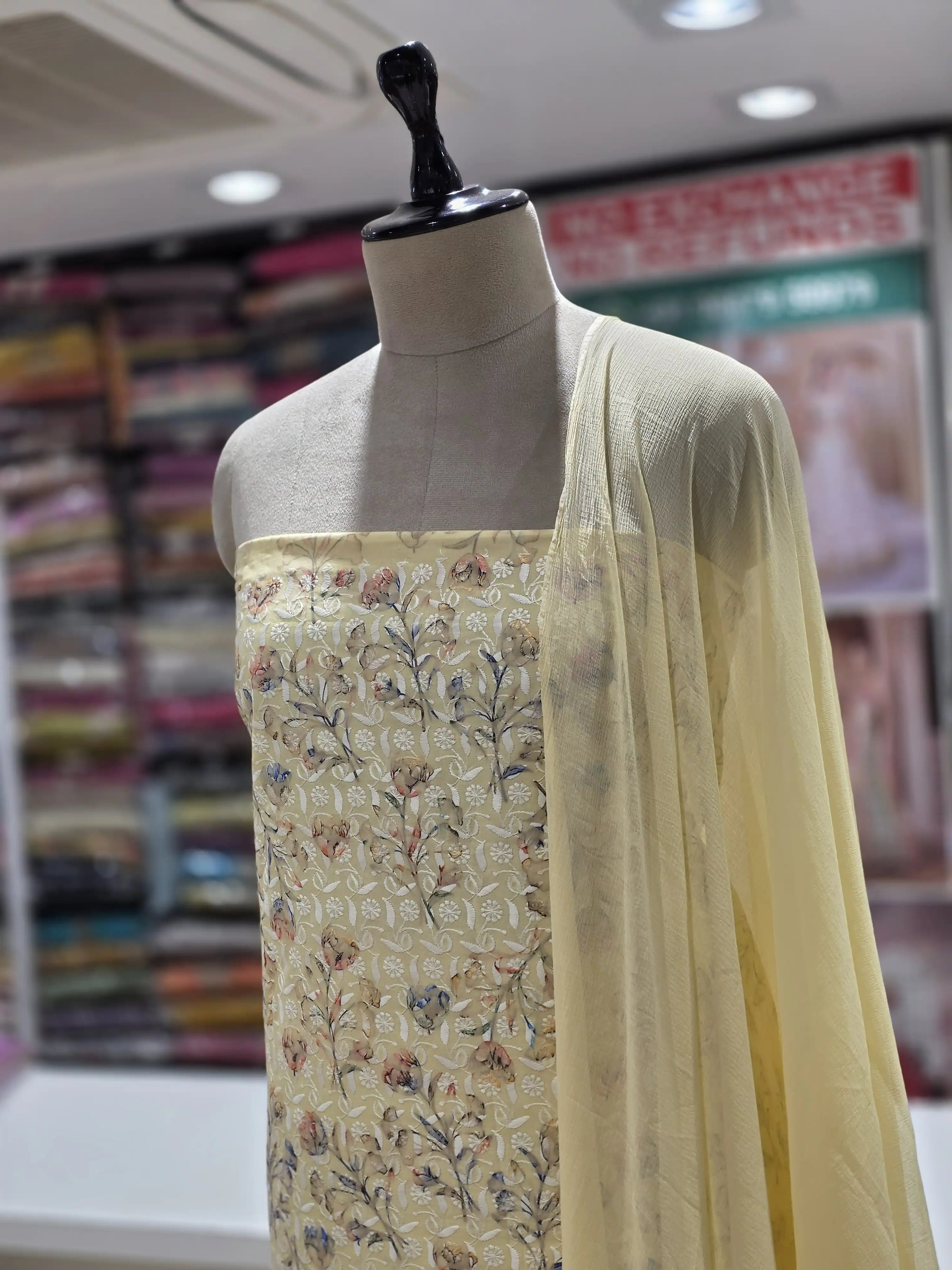 Yellow Printed Cotton Suit Material for Daily Wear