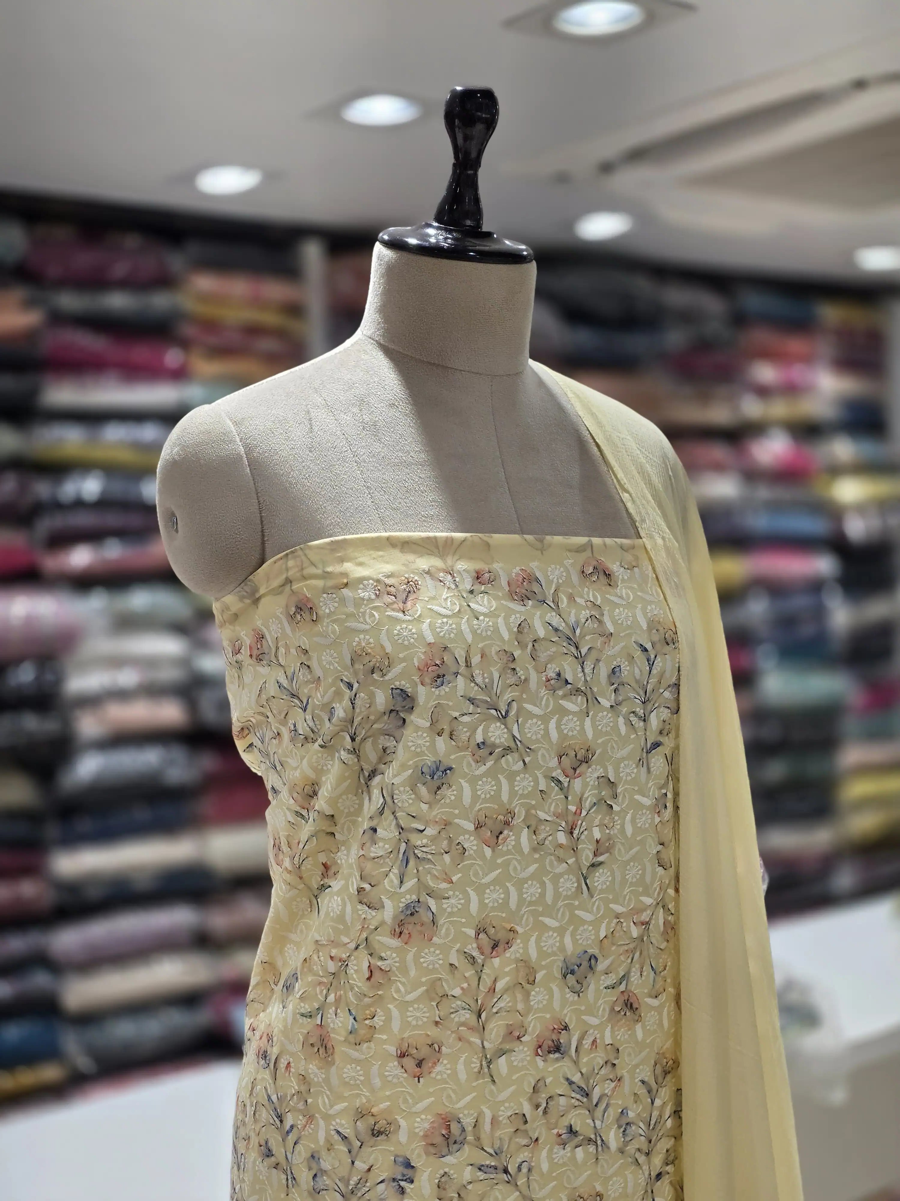 Yellow Printed Cotton Suit Material for Daily Wear