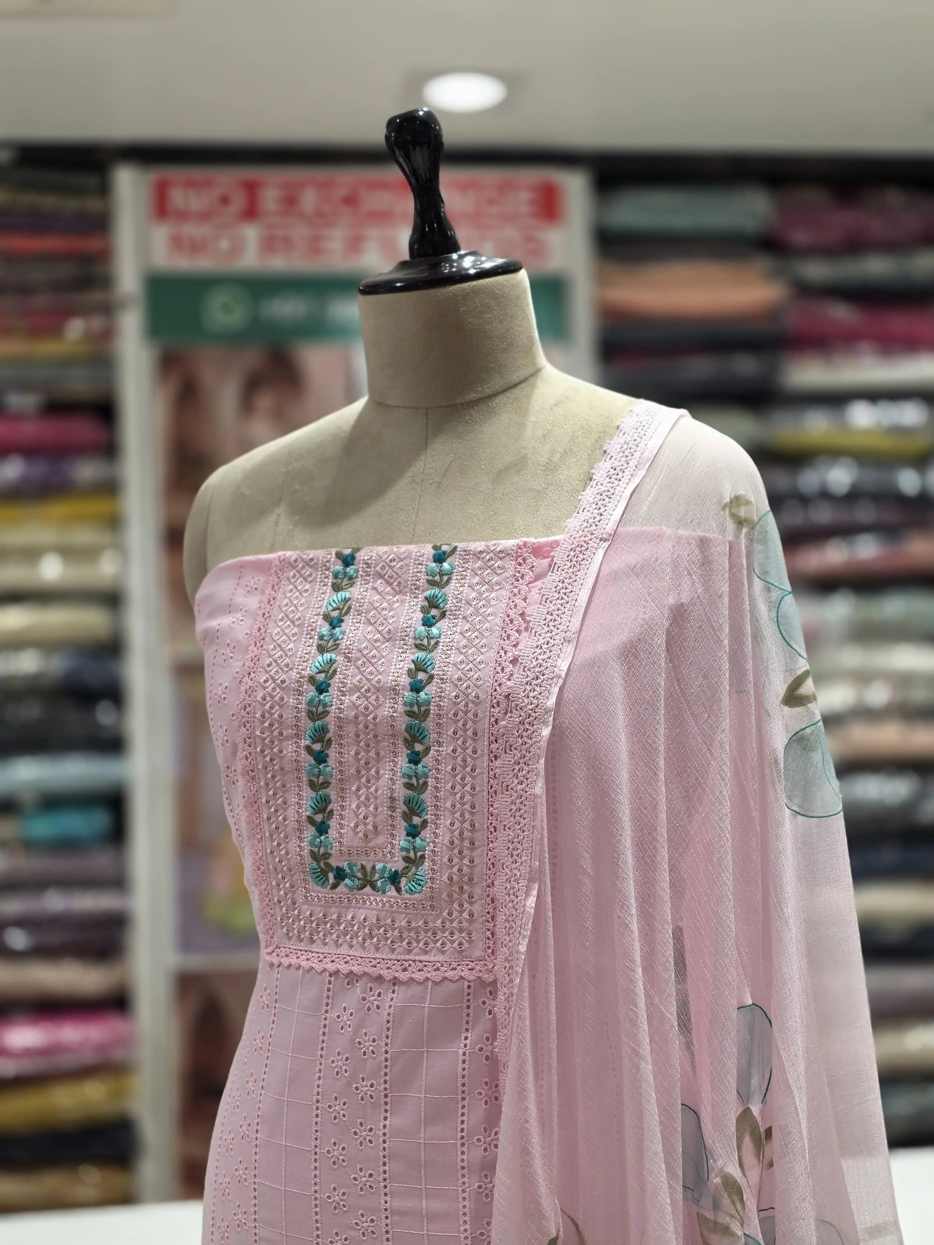 Comfortable Pink Cotton Dress Material Set
