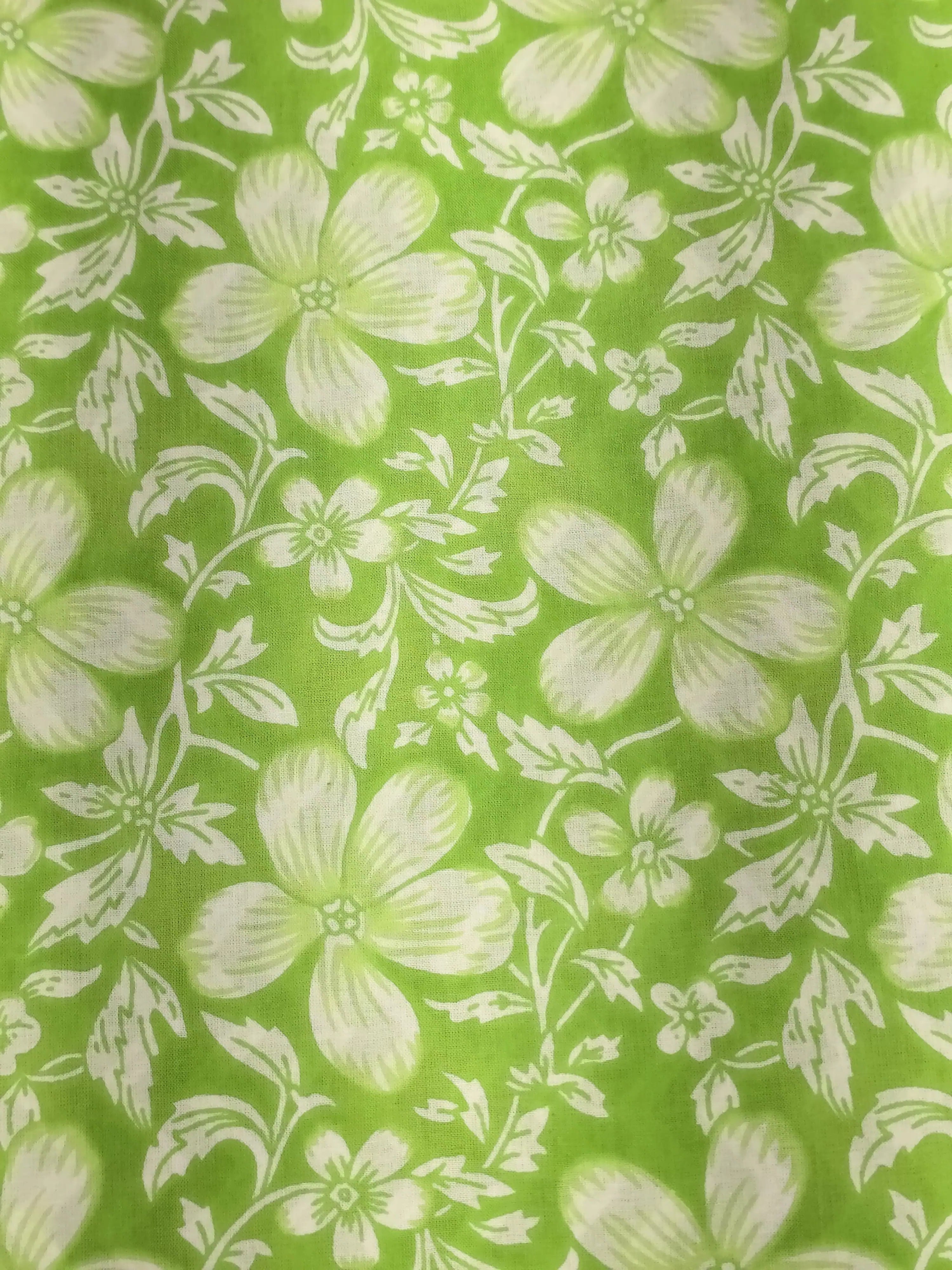 Rama Green  Printed Cotton Dress Material with Work Dupatta
