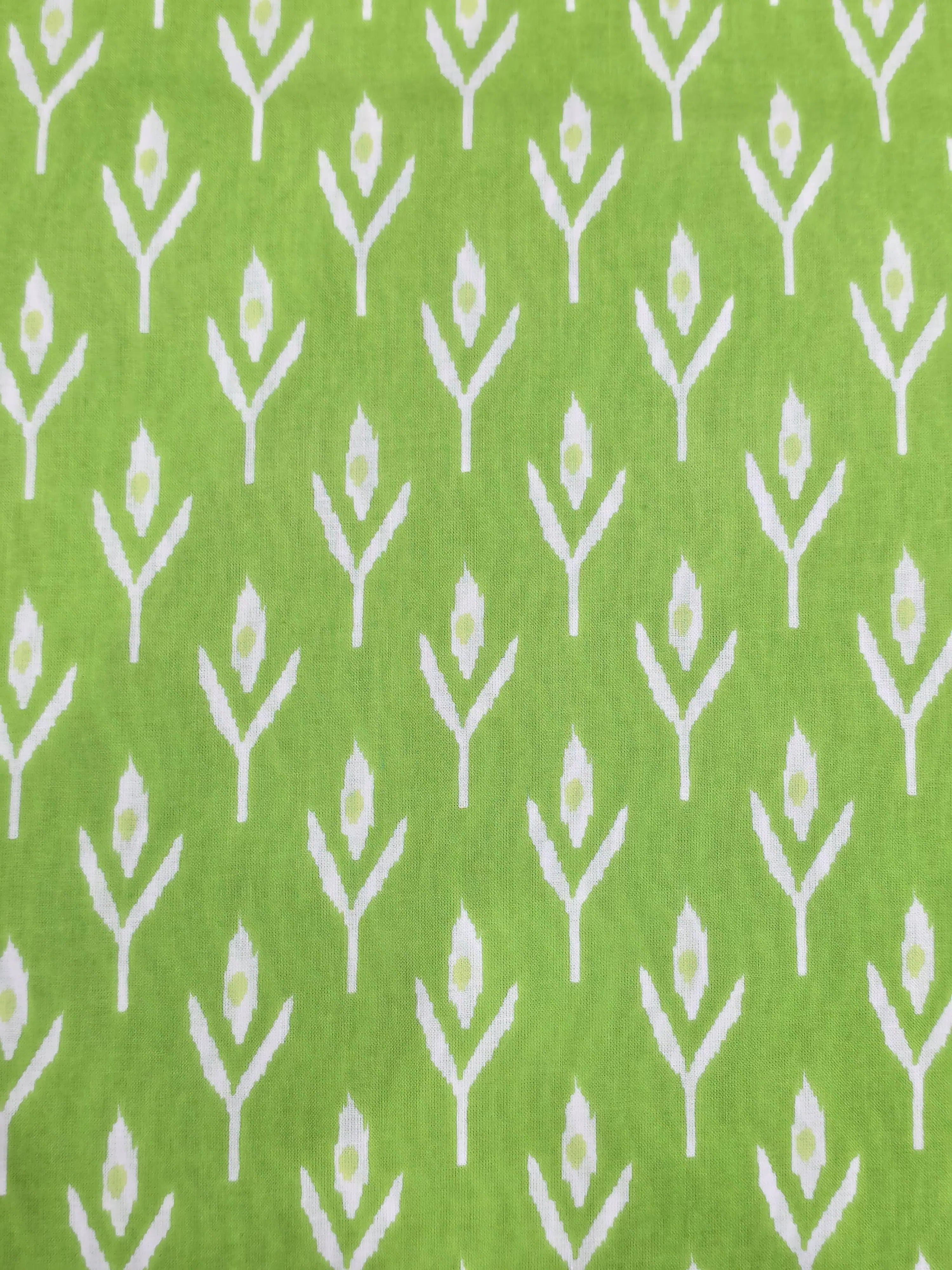 Rama Green  Printed Cotton Dress Material with Work Dupatta