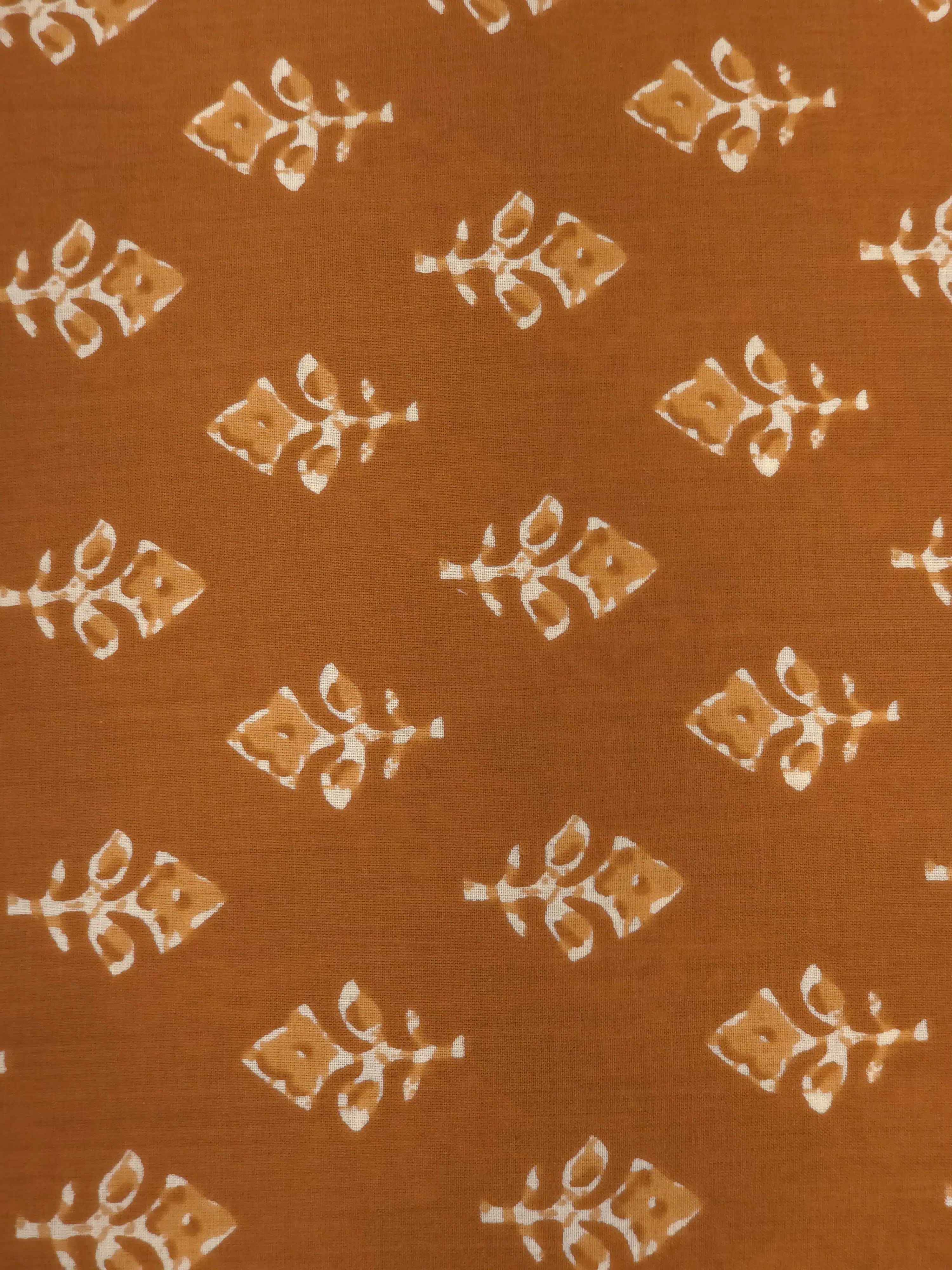 Rust Printed Cotton Dress Material with Work Dupatta