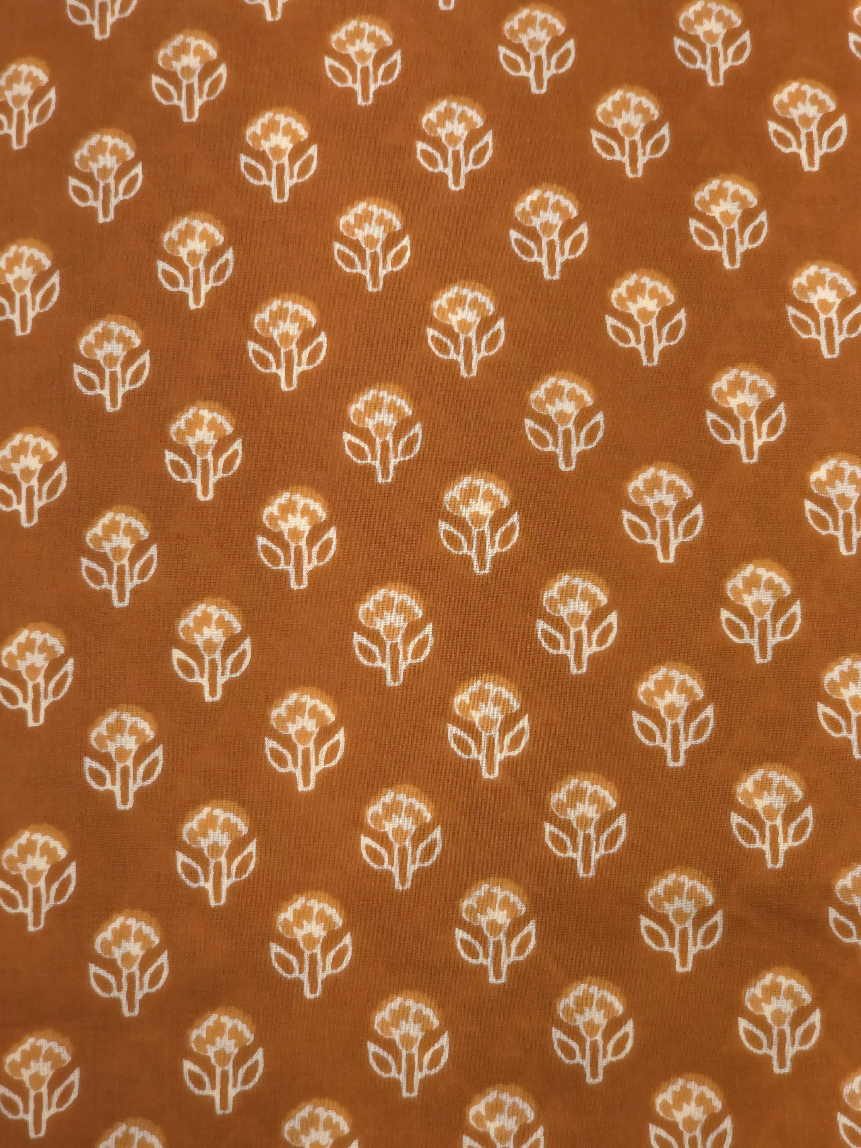 Rust Printed Cotton Dress Material with Work Dupatta