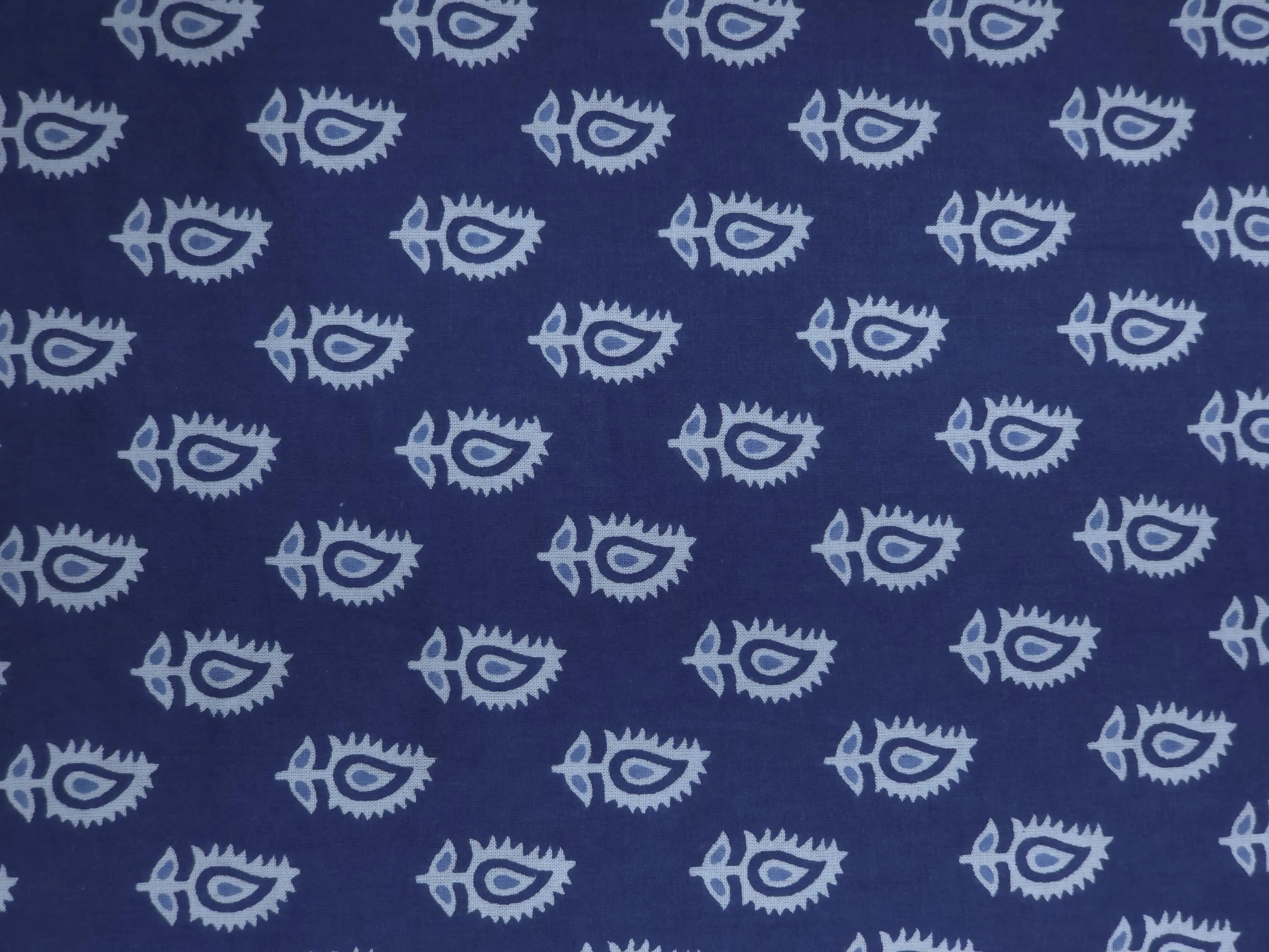 Blue  Printed Cotton Dress Material with Work Dupatta