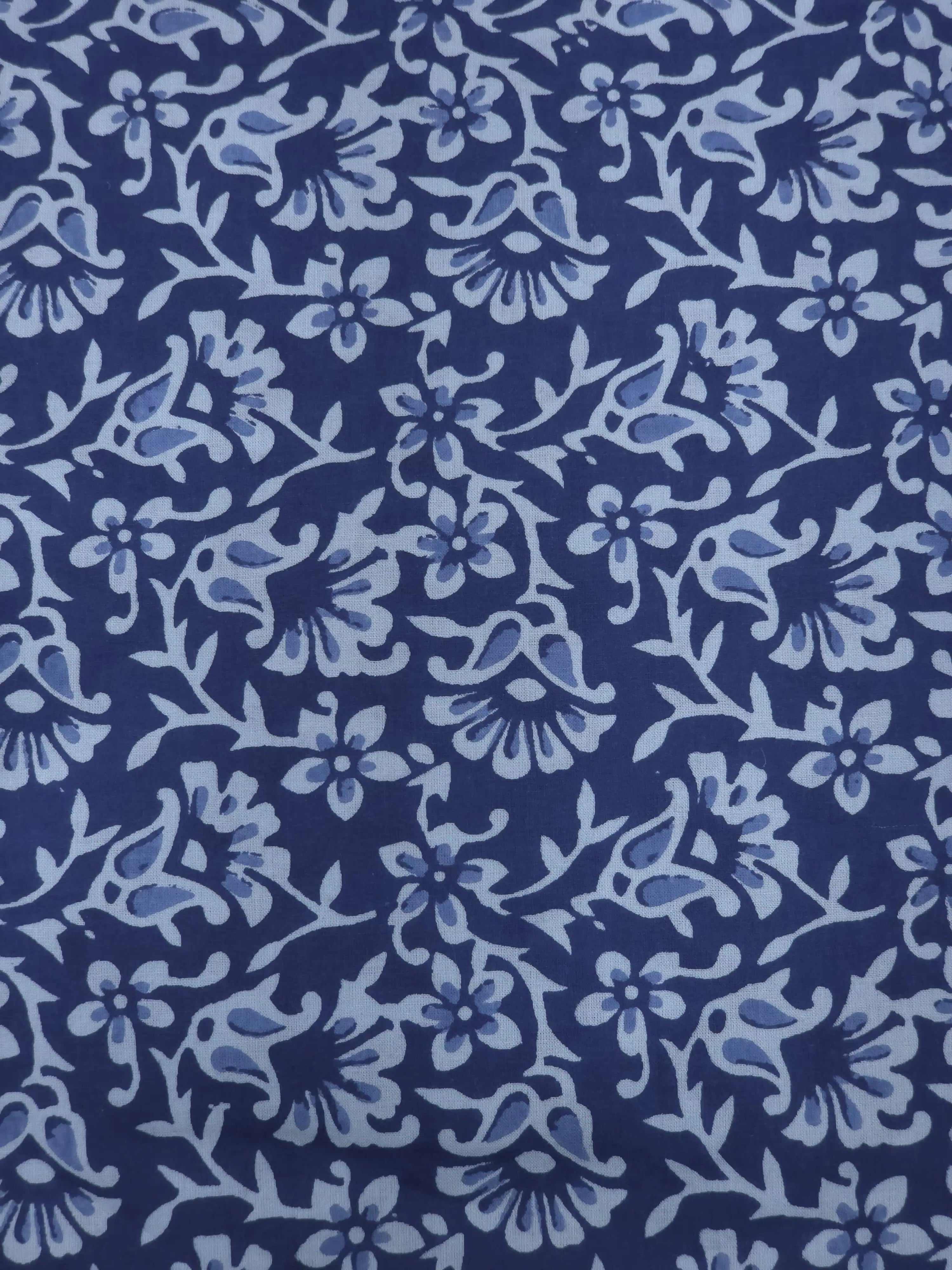 Blue  Printed Cotton Dress Material with Work Dupatta