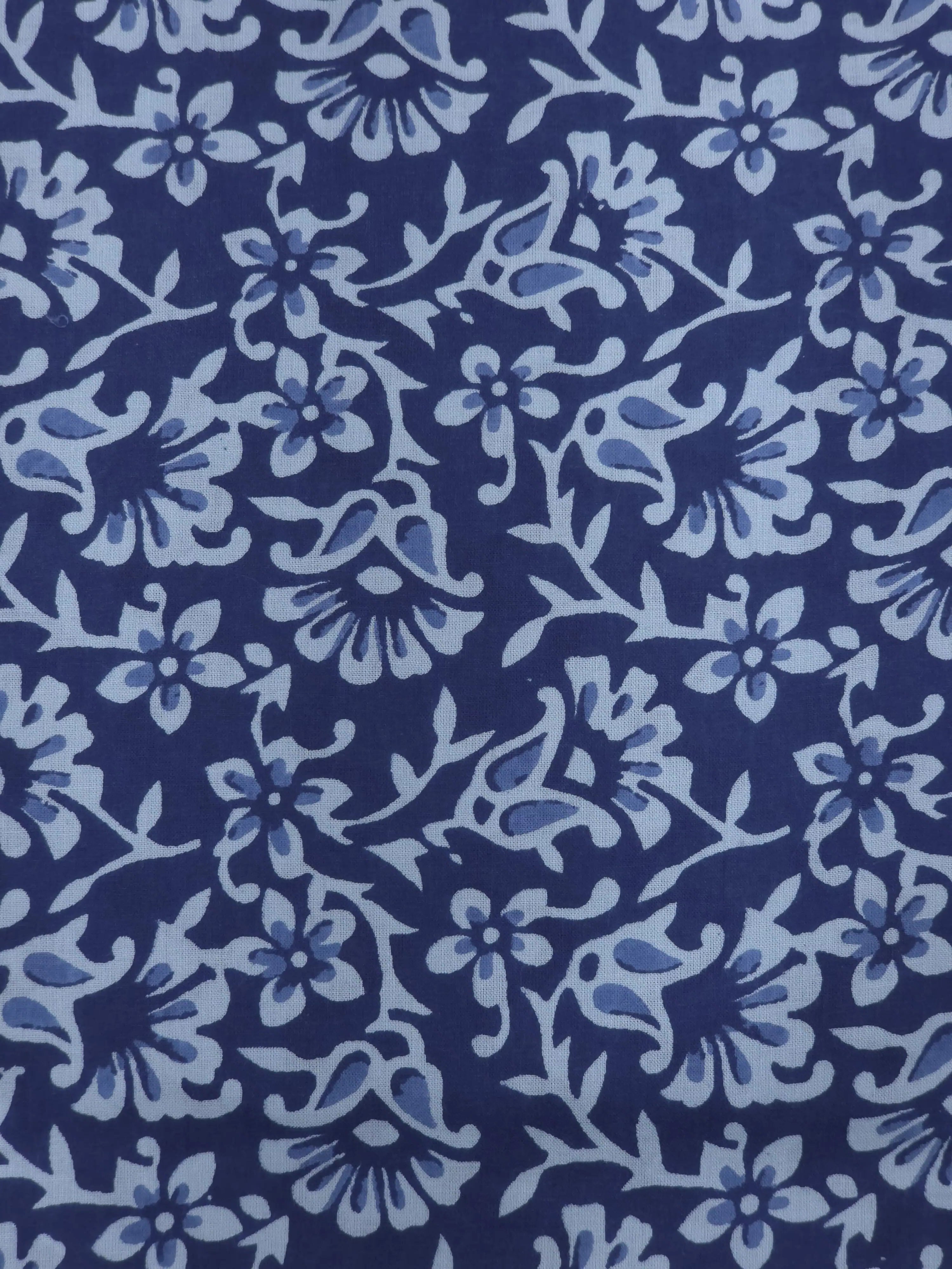 Blue  Printed Cotton Dress Material with Work Dupatta