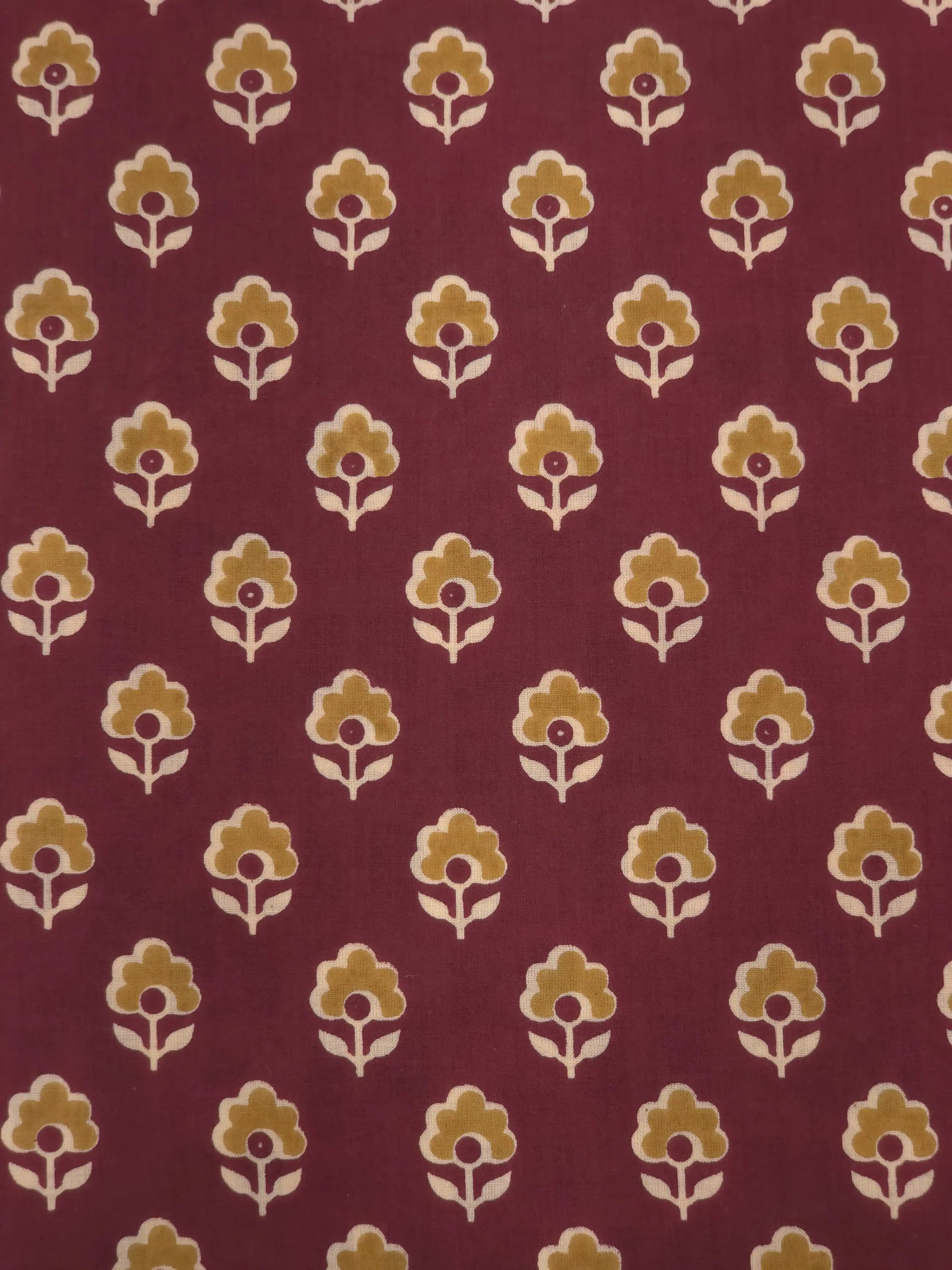Maroon  Printed Cotton Dress Material with Work Dupatta