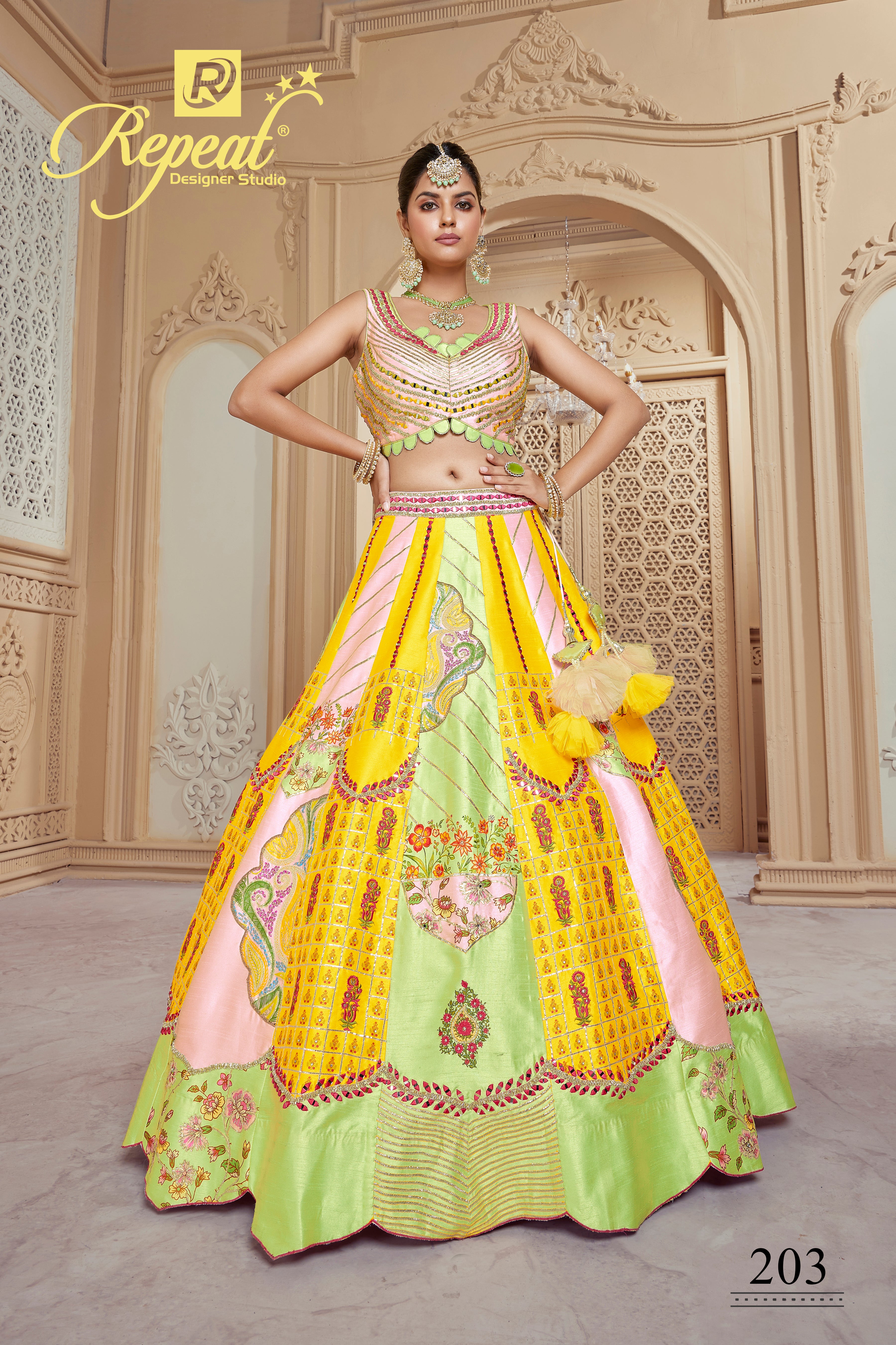 Multicolor Silk Ghagraa with Machine Work