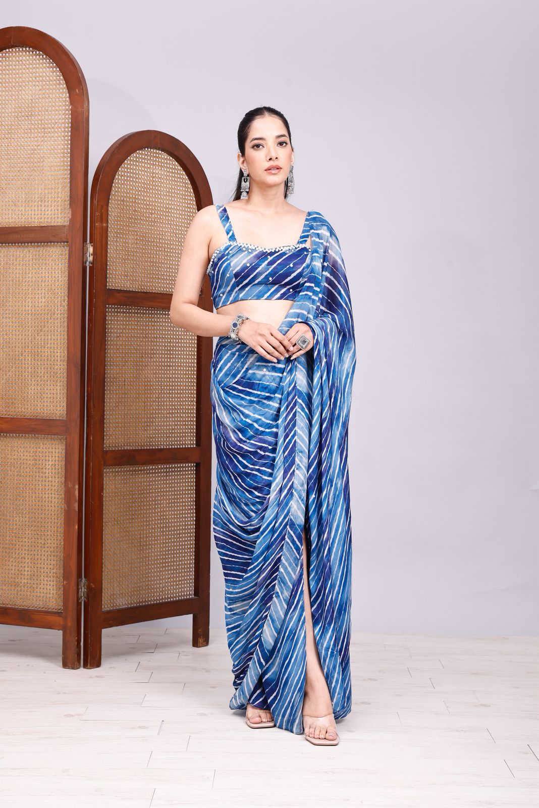 Designer Blue Leheriya Dhoti Skirt Set for Festive & Wedding Wear