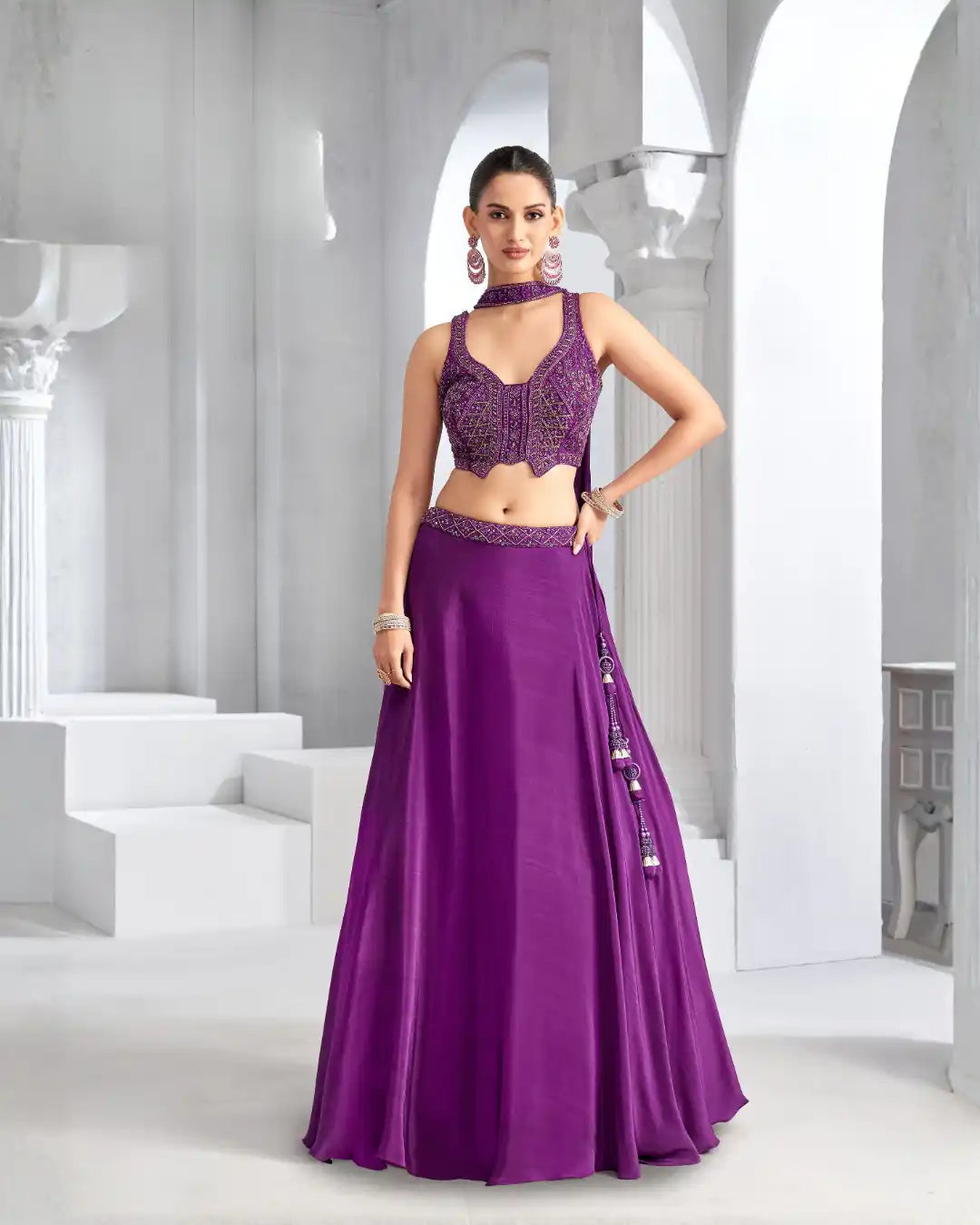 Purple Embroidered Designer Lehenga Choli Set with Dupatta