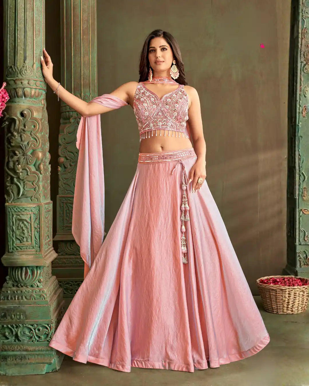 Pink Embroidered Designer Lehenga Choli Set with Dupatta