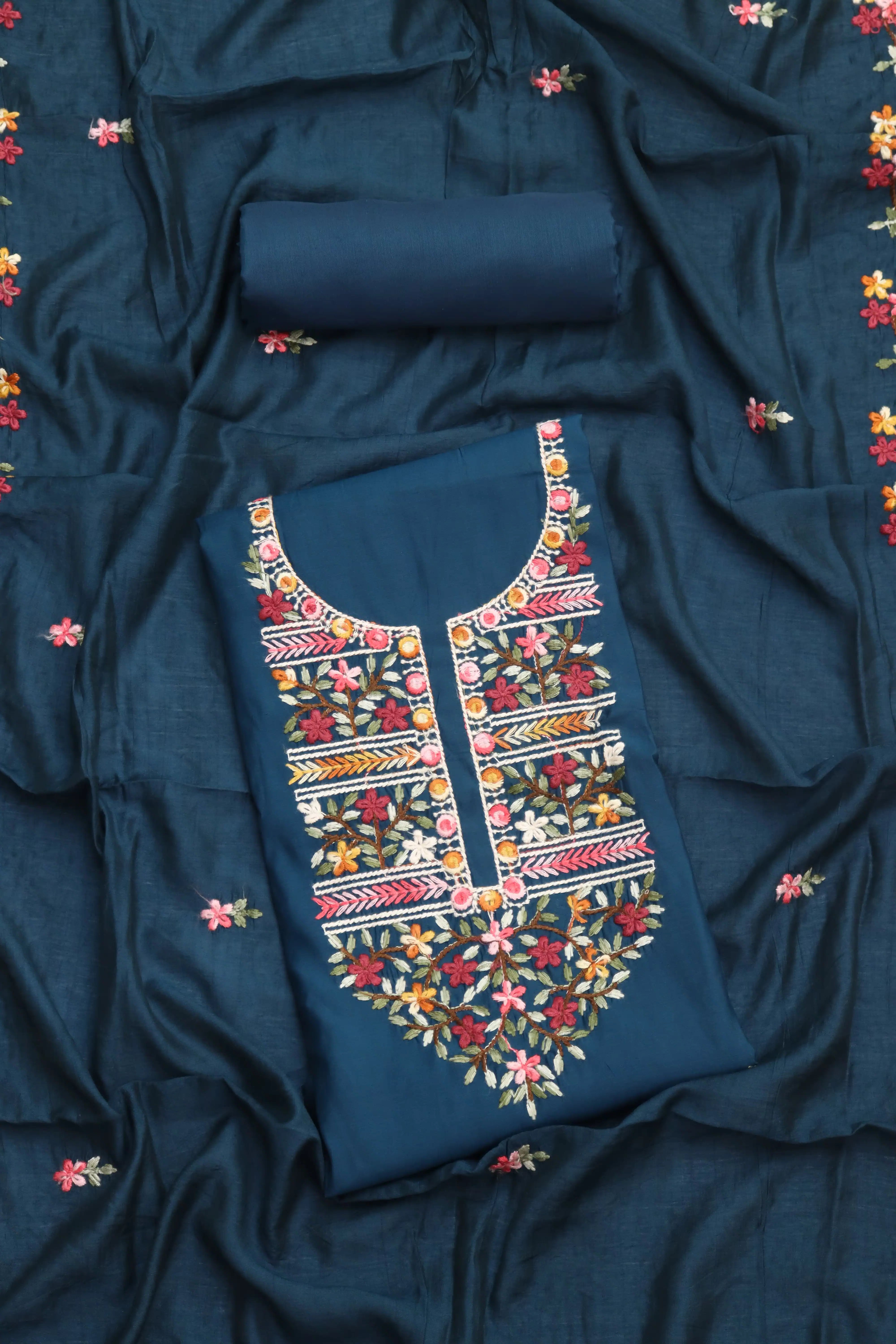 BlueCottonEmbroideredDressmaterial