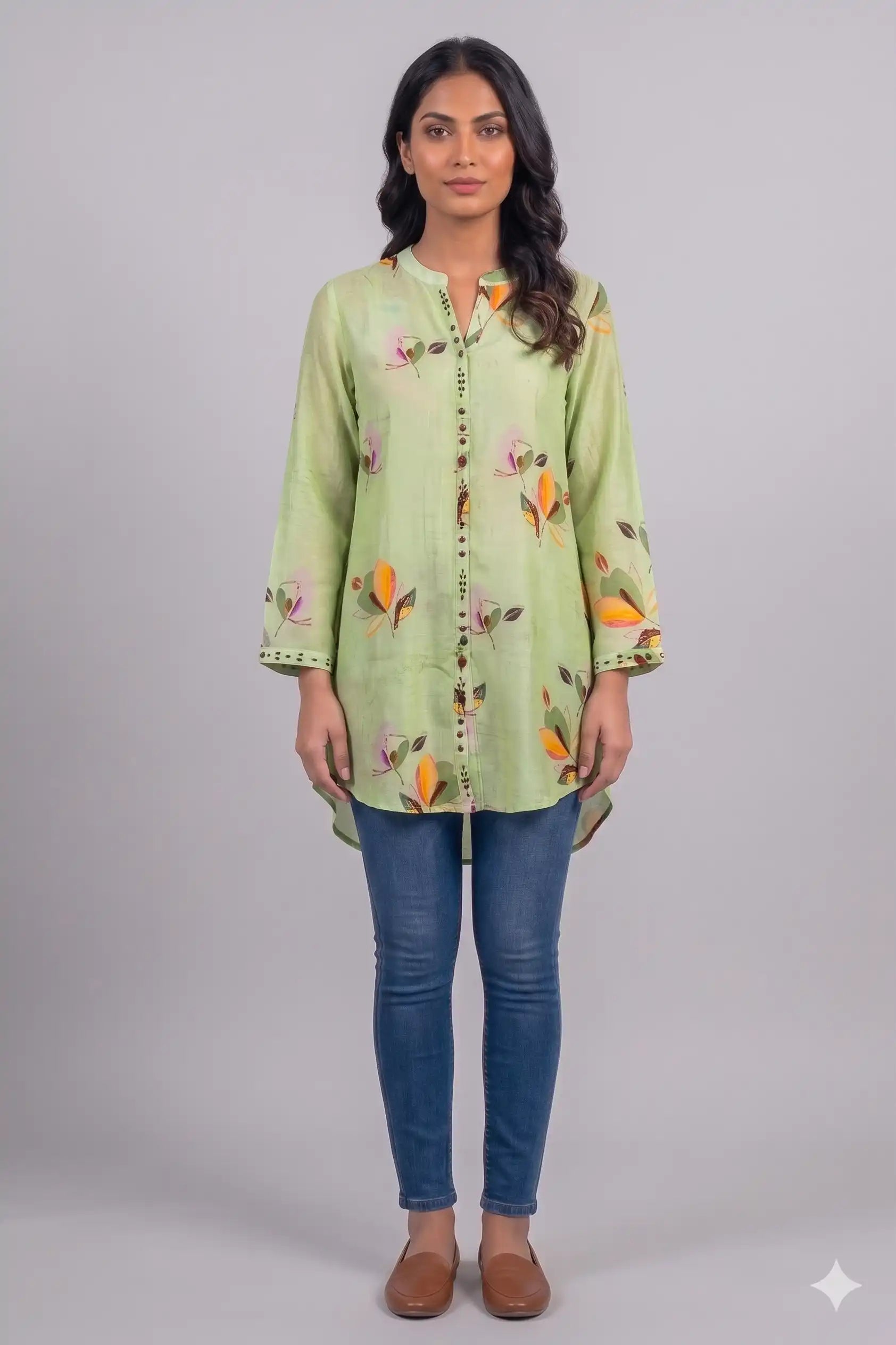 Women's Casual Comfort Floral Tunic Pista Top