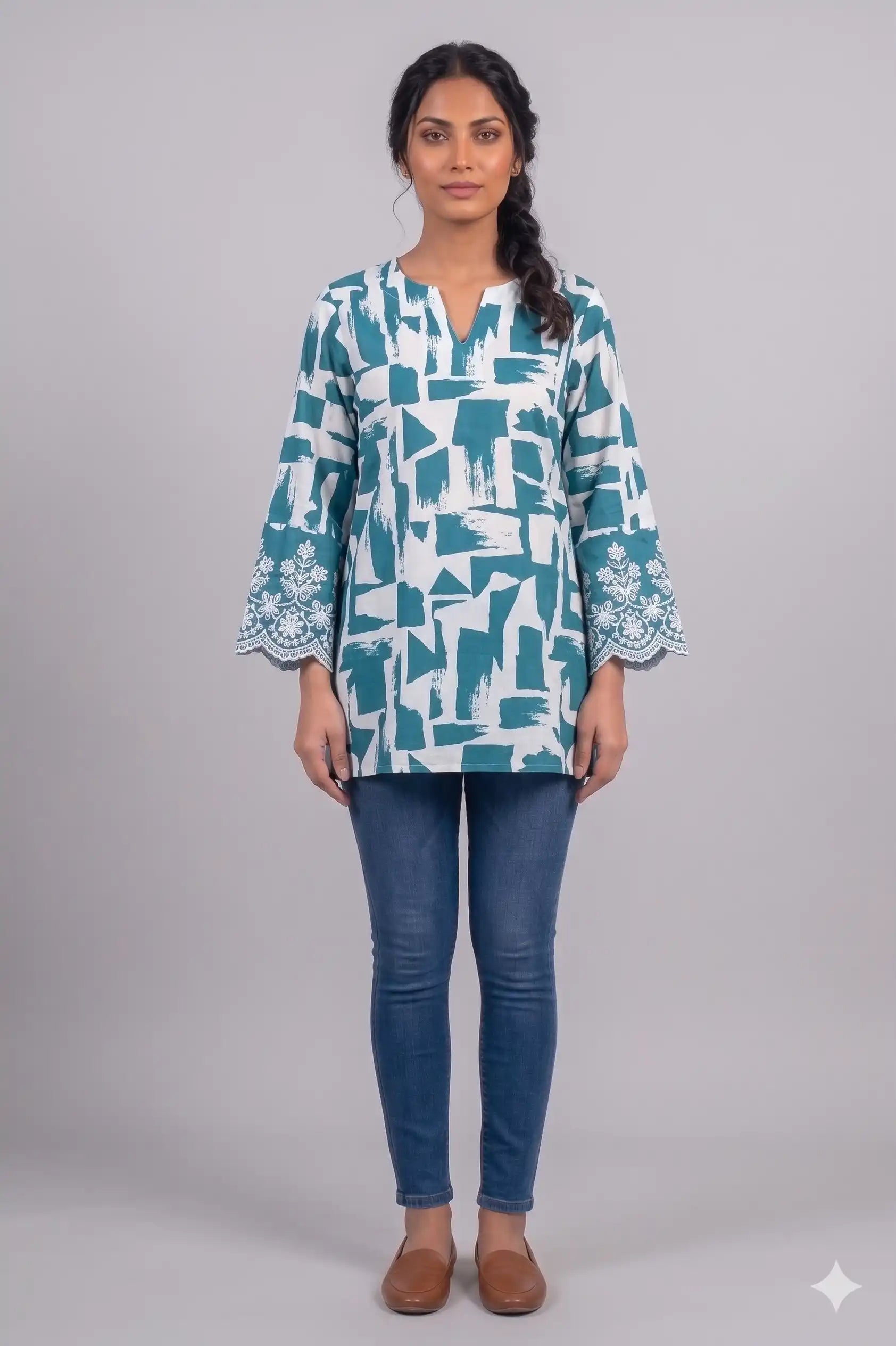 Women's Casual Comfort Floral Tunic Grey Top
