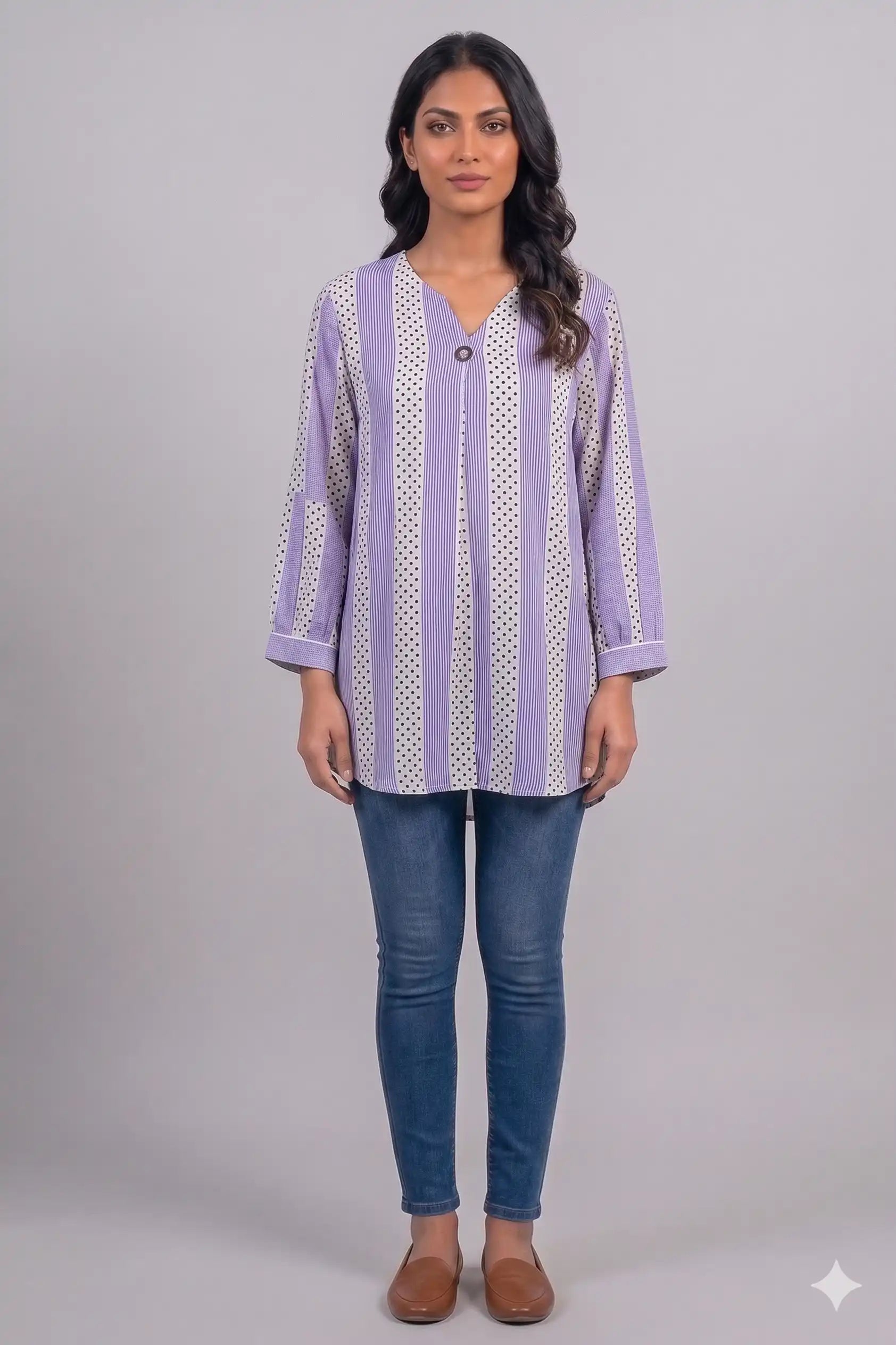 Women's Casual Comfort Floral Tunic Purple Top