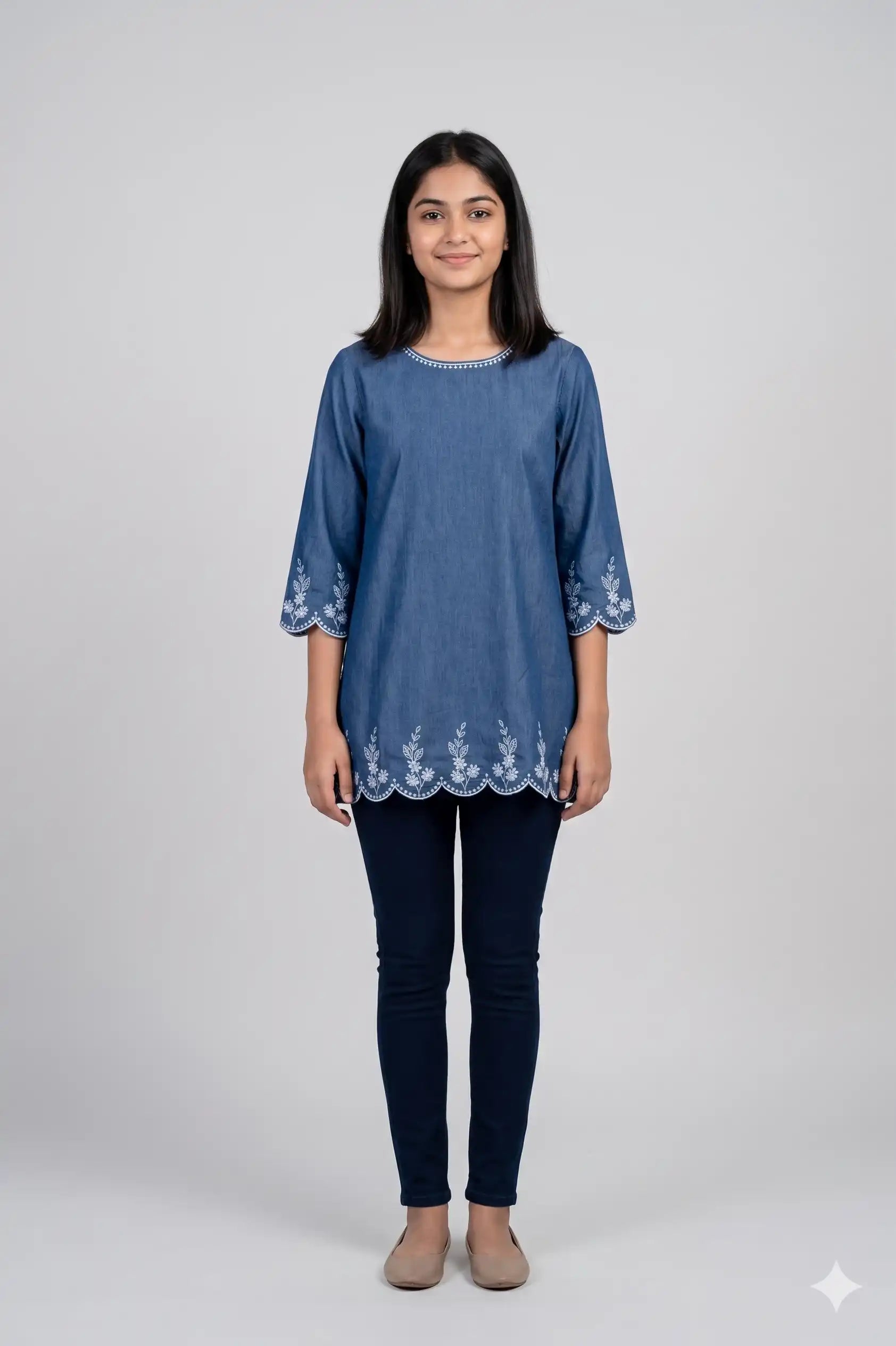 Women's Casual Comfort Floral Tunic Blue Top