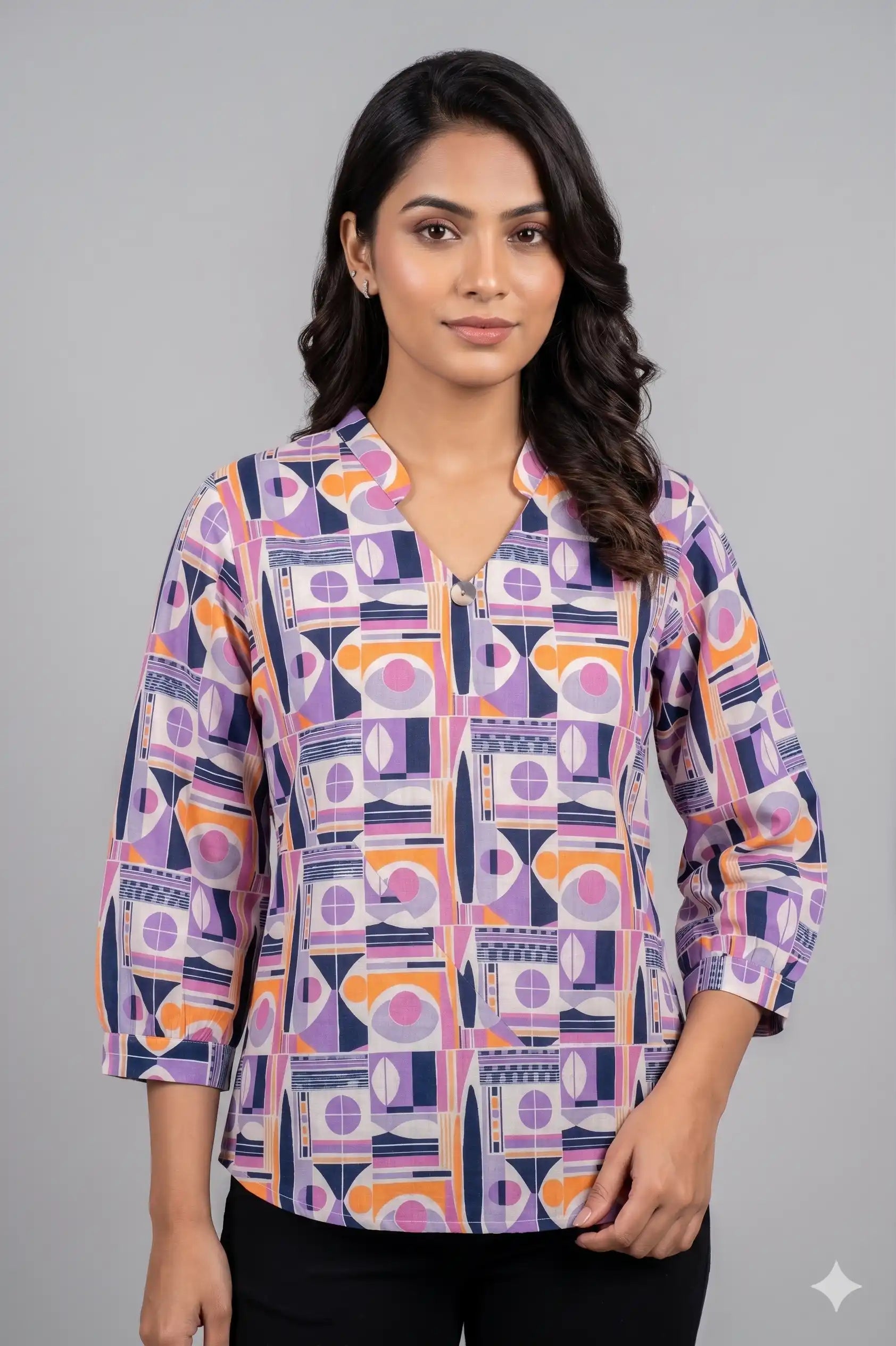 Women's Casual Comfort Floral Tunic Multicolor Top