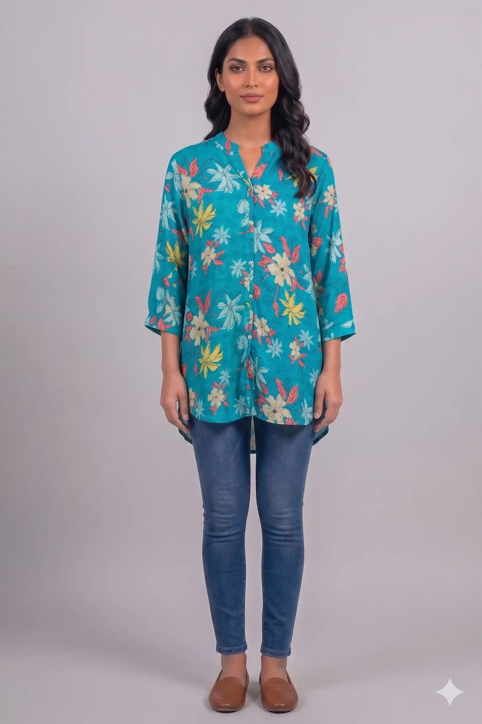 Women's Casual Comfort Tunic Blue Top