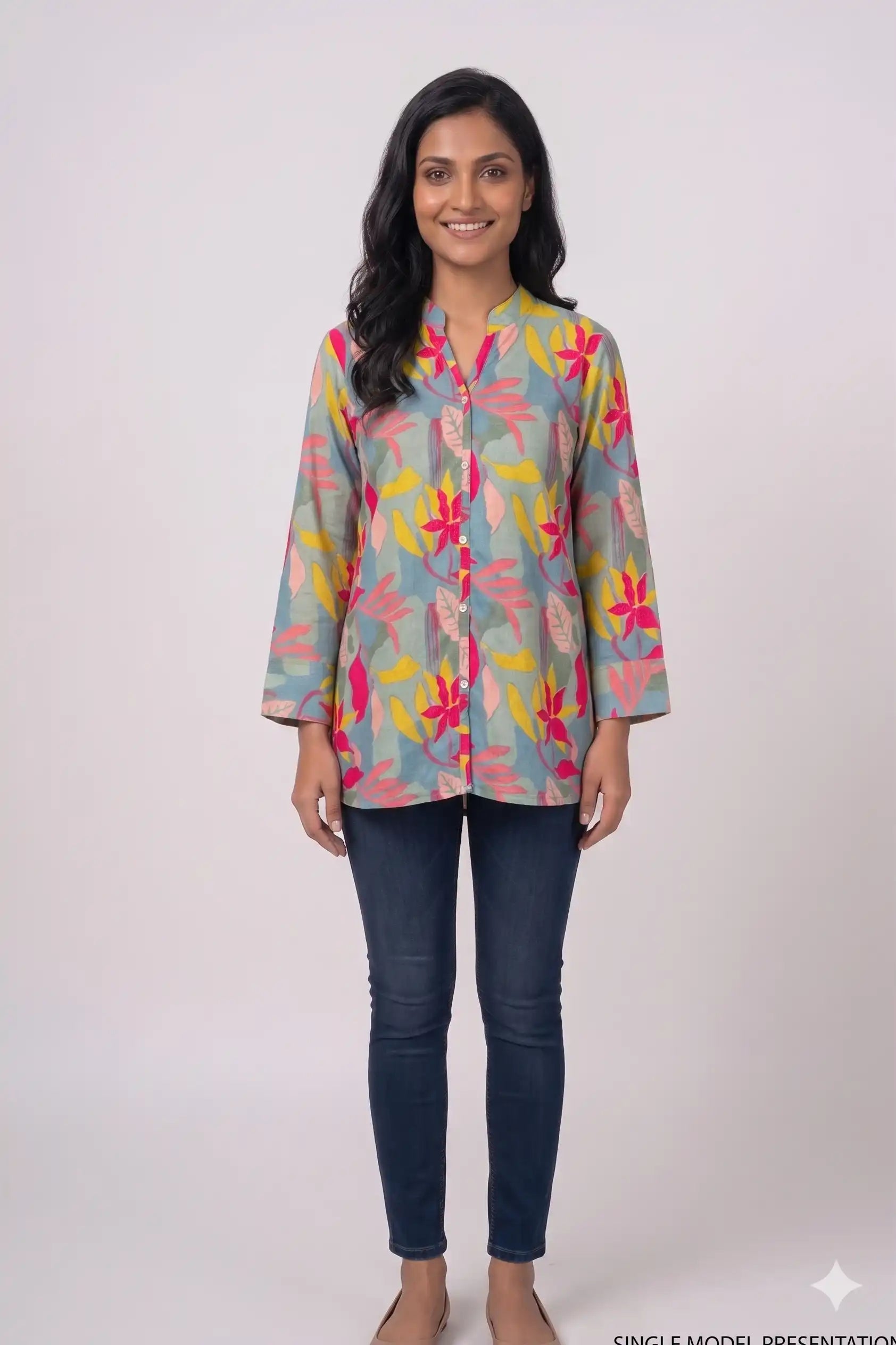 Women's Casual Comfort Floral Tunic Top