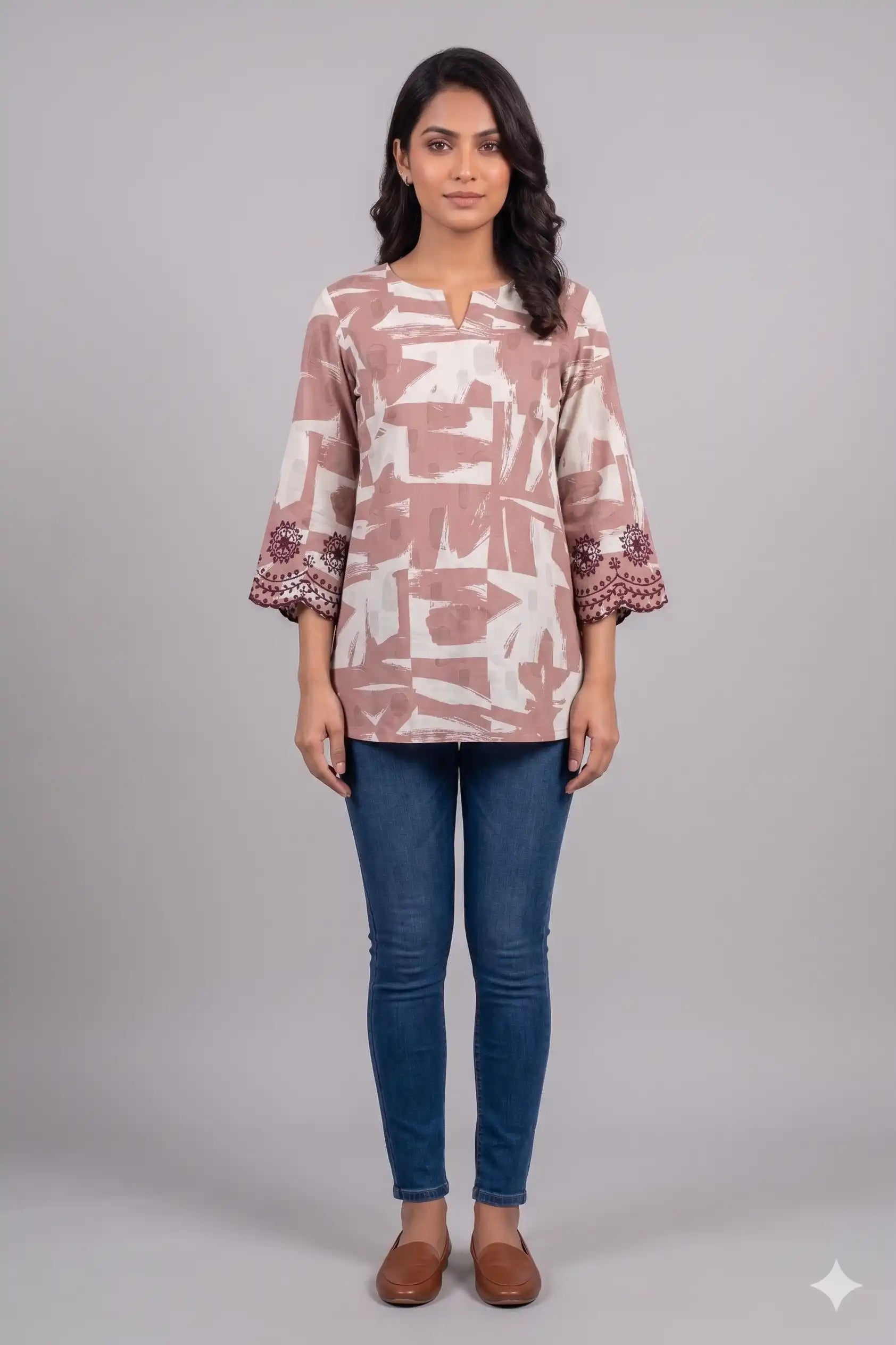 Women's Casual Comfort Floral Tunic peach Top
