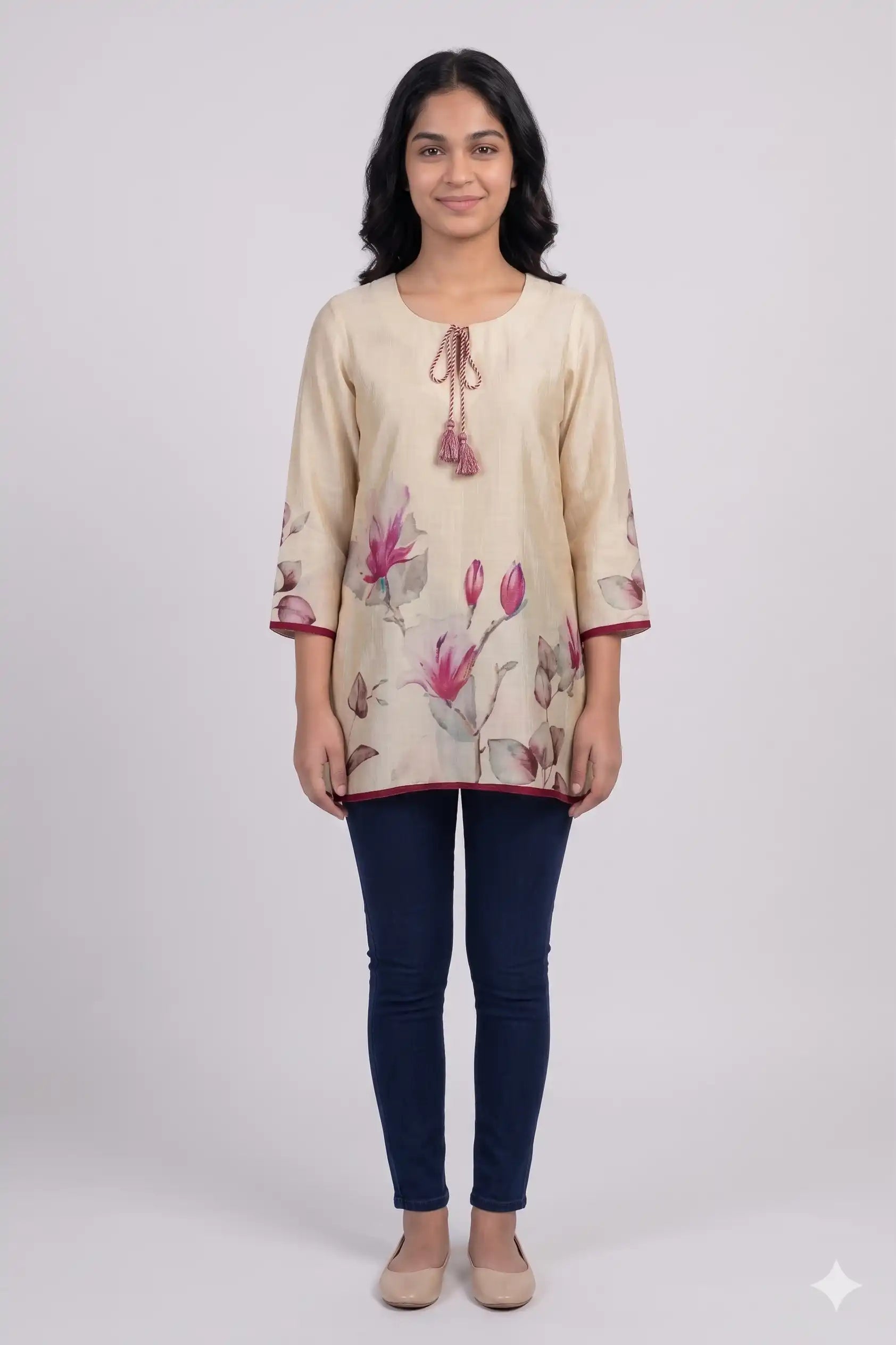 Women's Casual Comfort Floral Tunic Pink Top