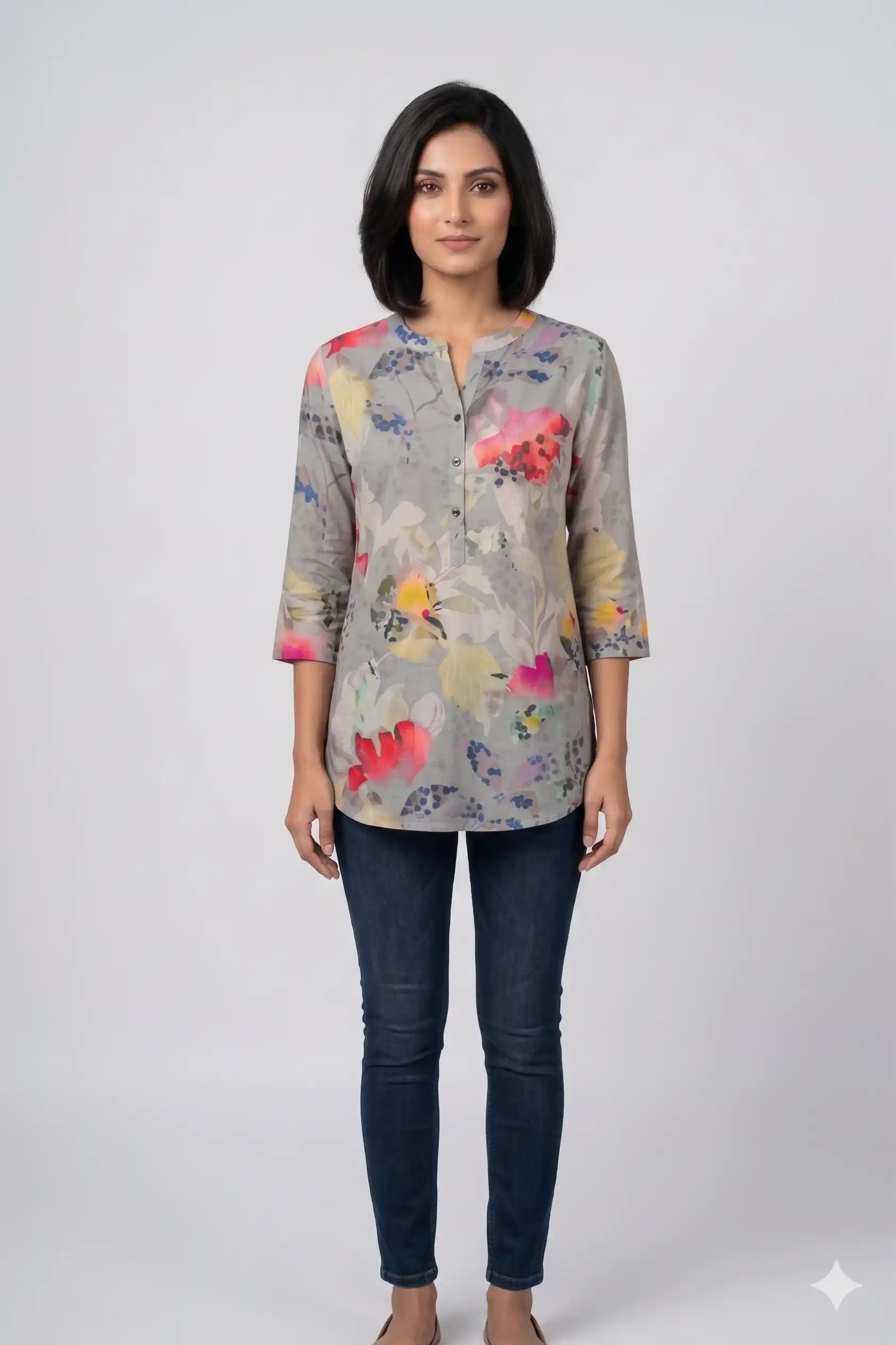 Women's Casual Comfort Tunic Grey Top