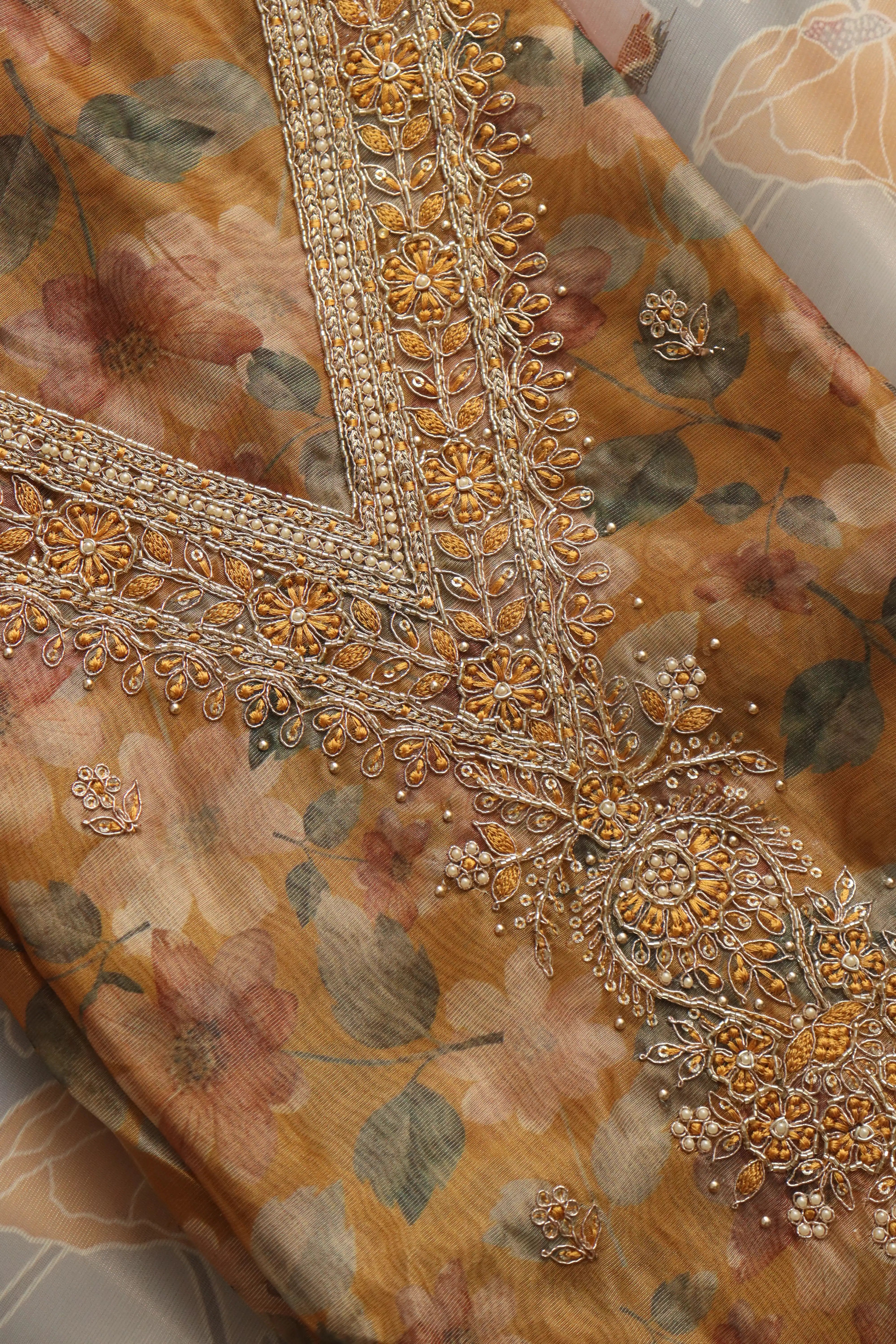 Golden_floral_Dress_material