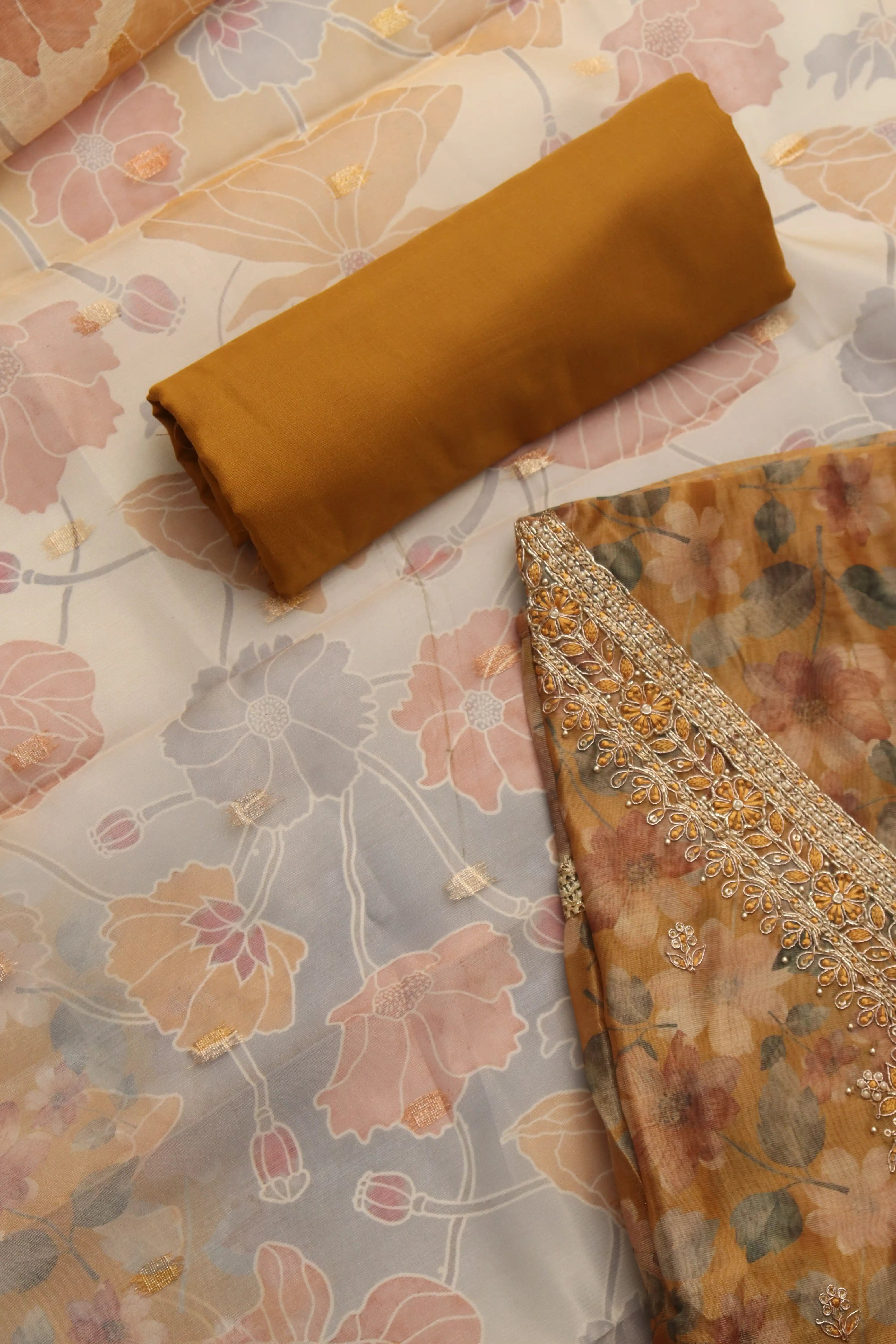 Golden_floral_Dress_material
