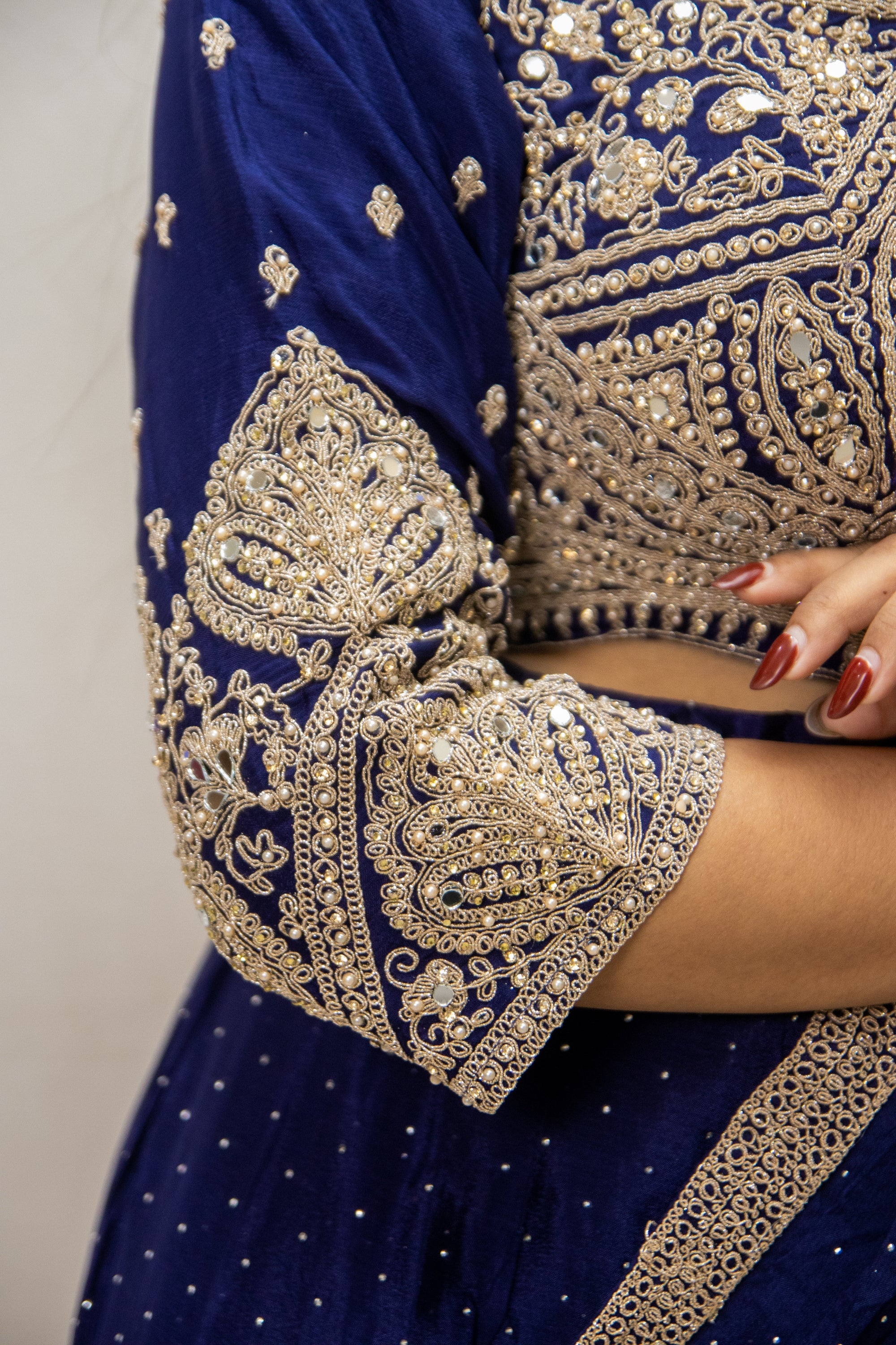 Blue Chion Silk Saree with Hand Work