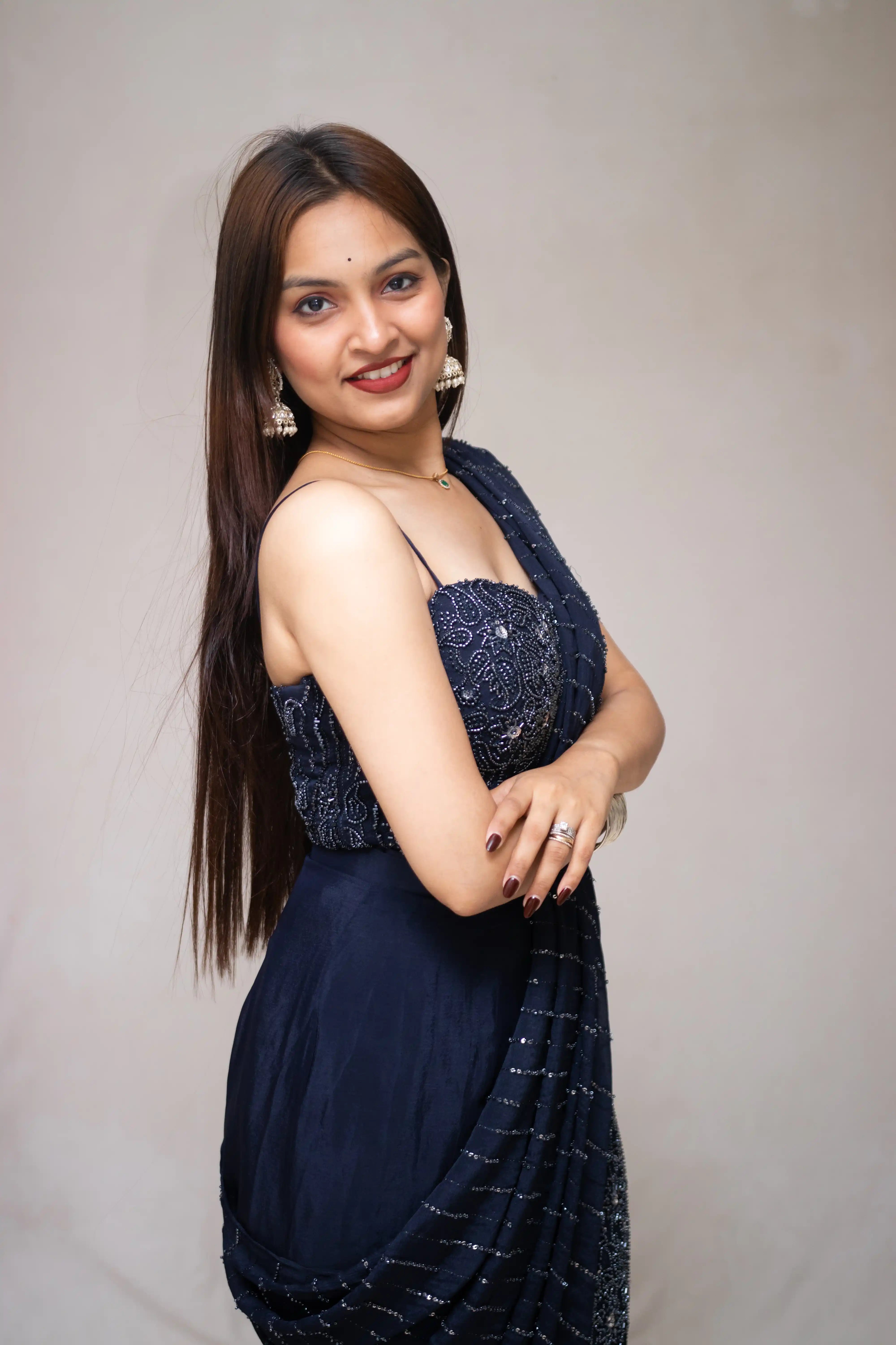 Midnight Blue Shimmer Saree with Designer Border