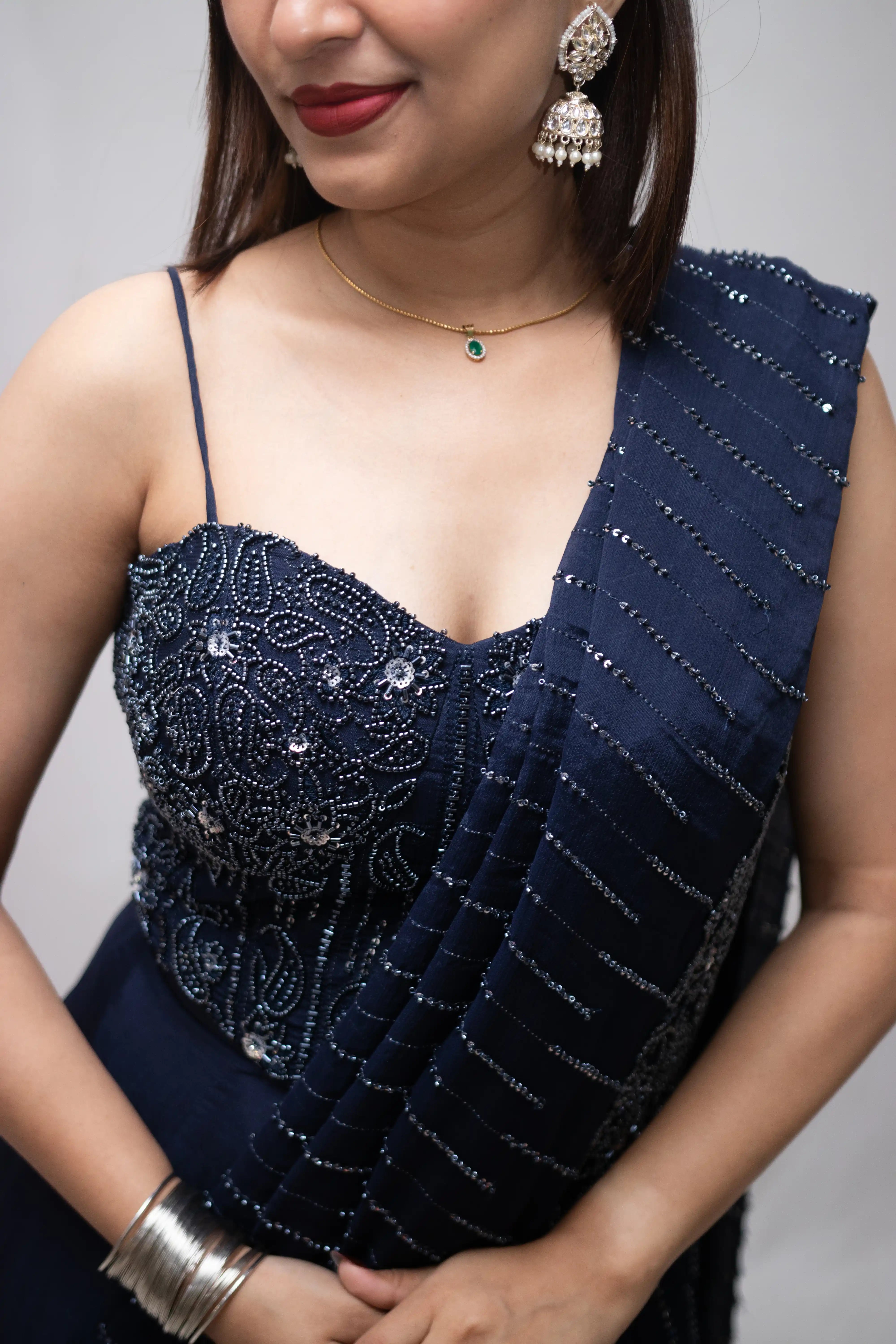 Midnight Blue Shimmer Saree with Designer Border