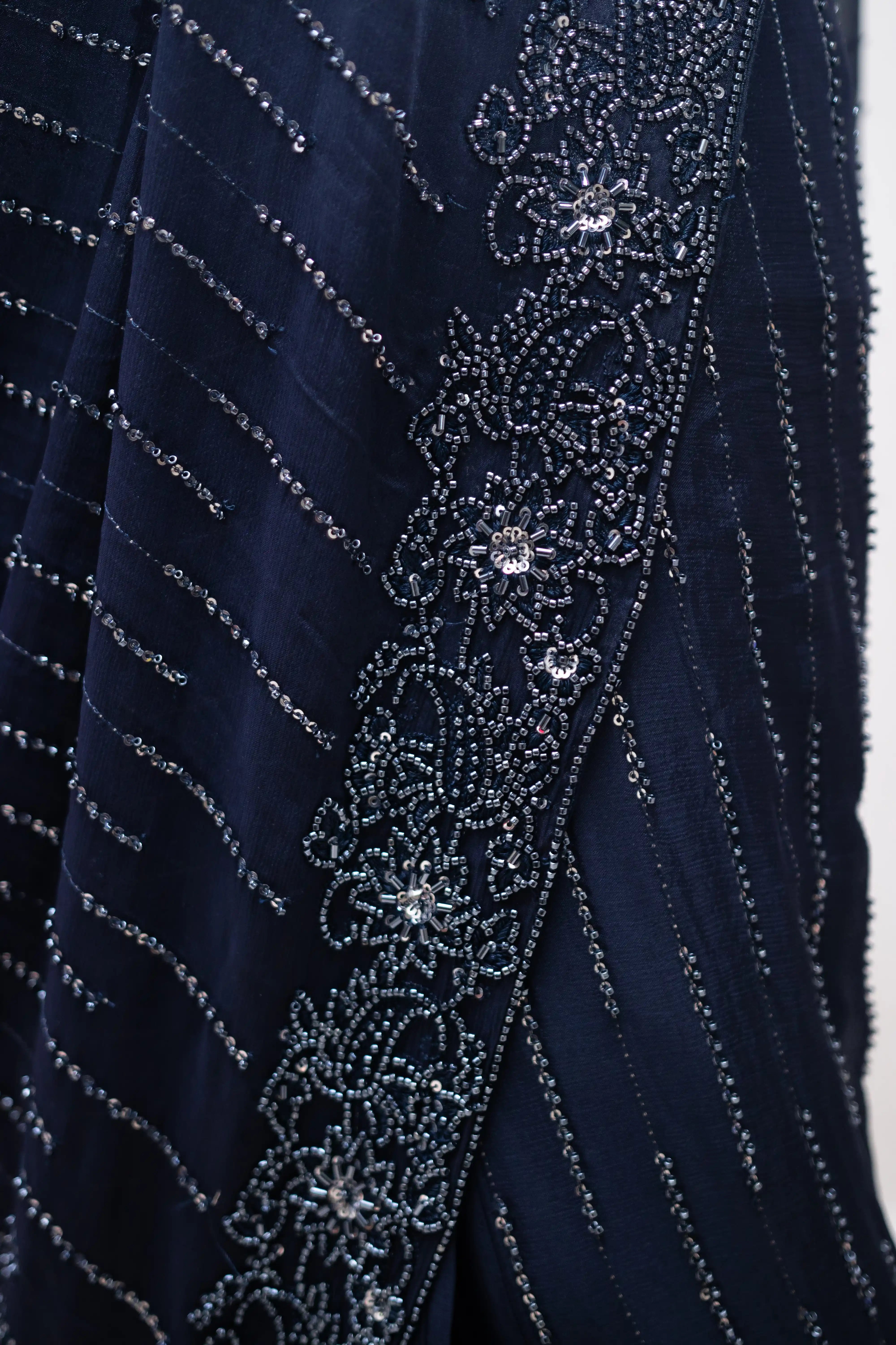 Midnight Blue Shimmer Saree with Designer Border