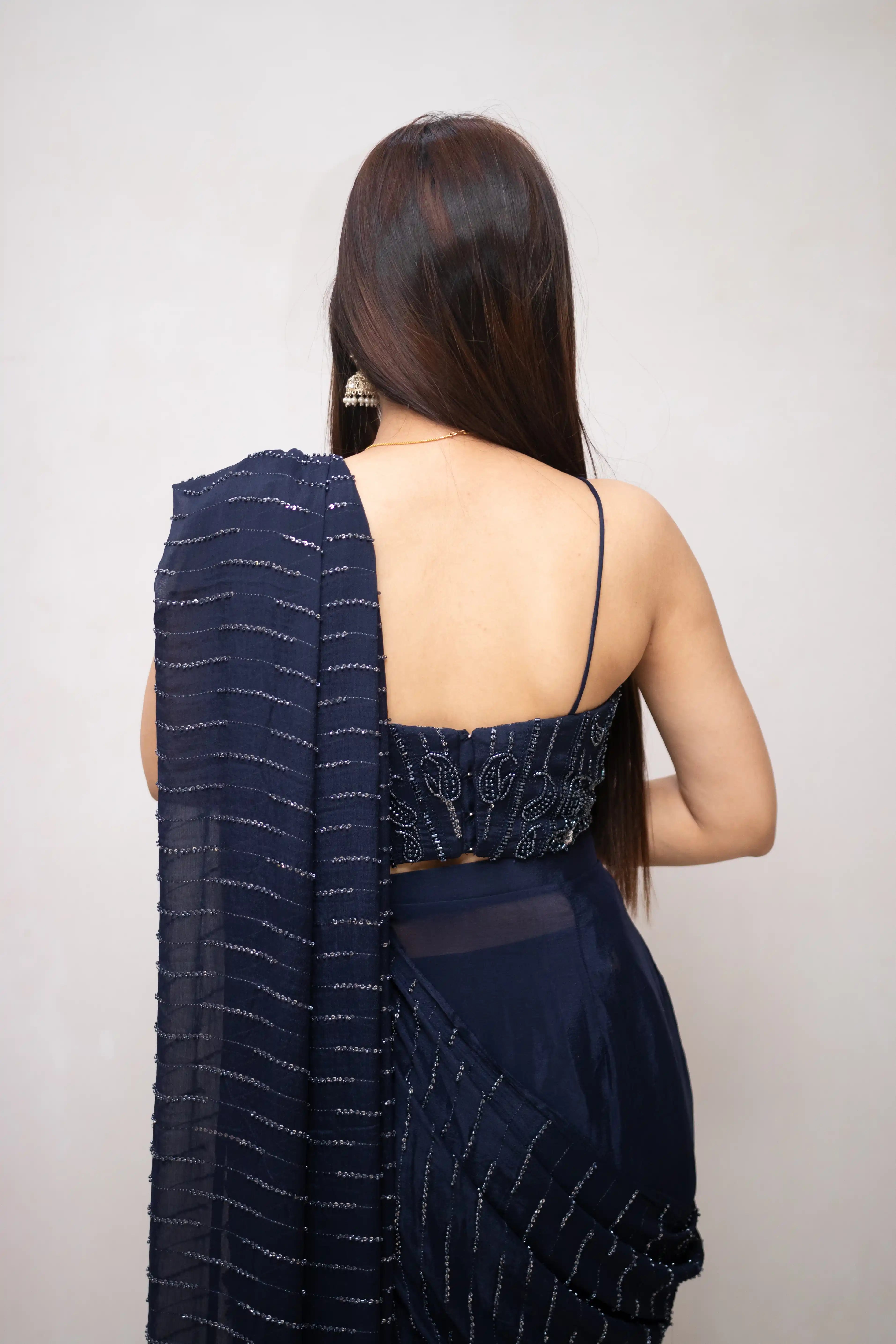 Midnight Blue Shimmer Saree with Designer Border