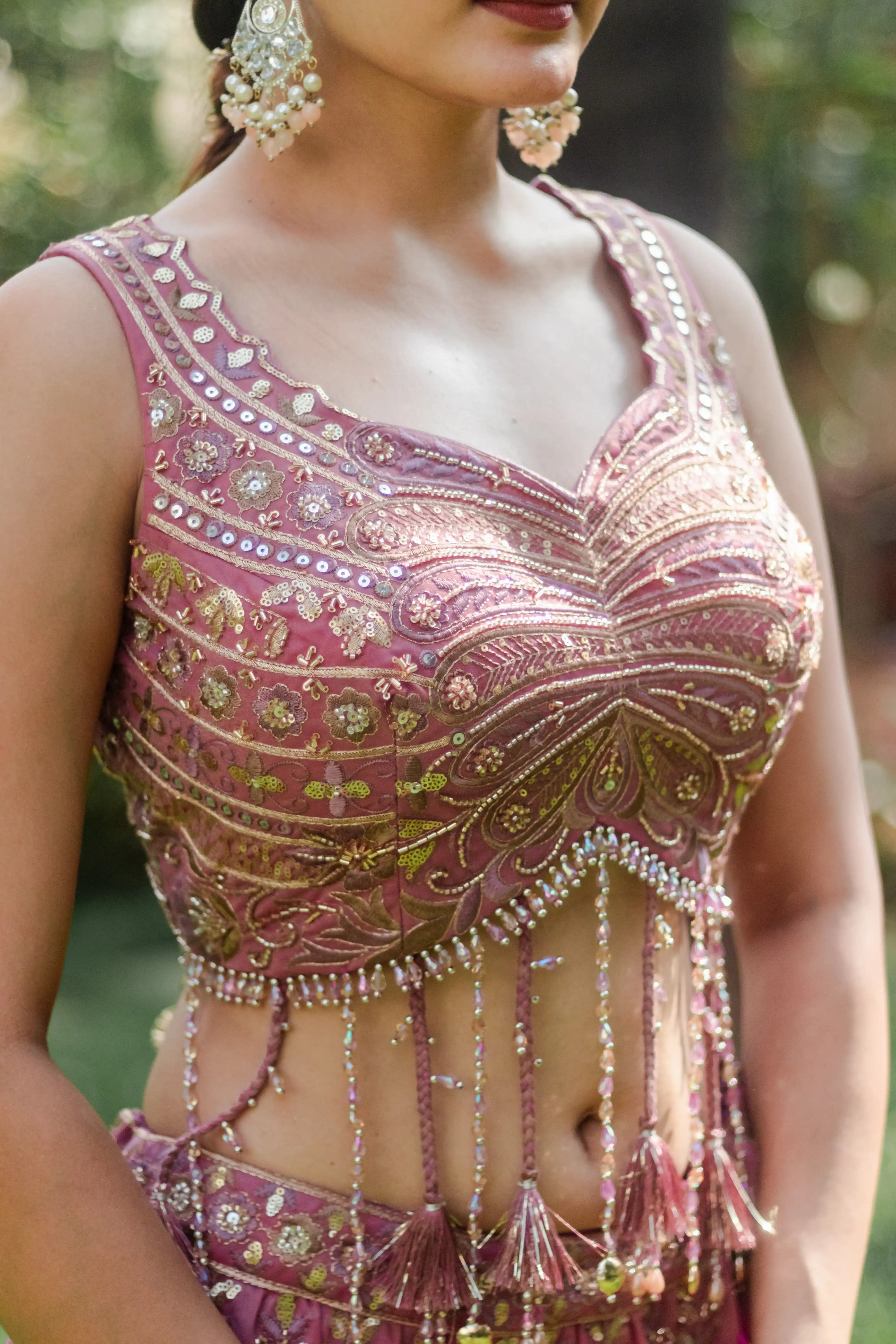 Pink Embroidered Choli Lehenga Set